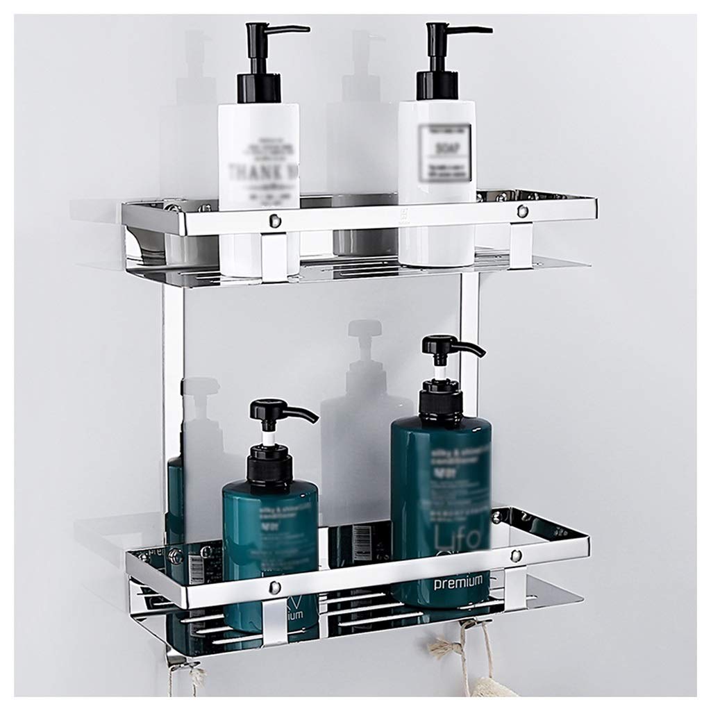 Stainless Steel Floating Shelves for Bathroom & Kitchen - Wall-Mounted Shower Storage Rack with Double Layer Design - Perfect for Organizing Spices, Toiletries & Bath Essentials (Size: Double Layer) - Ideal for Small Space Organization in Bathrooms, Showers & Kitchens