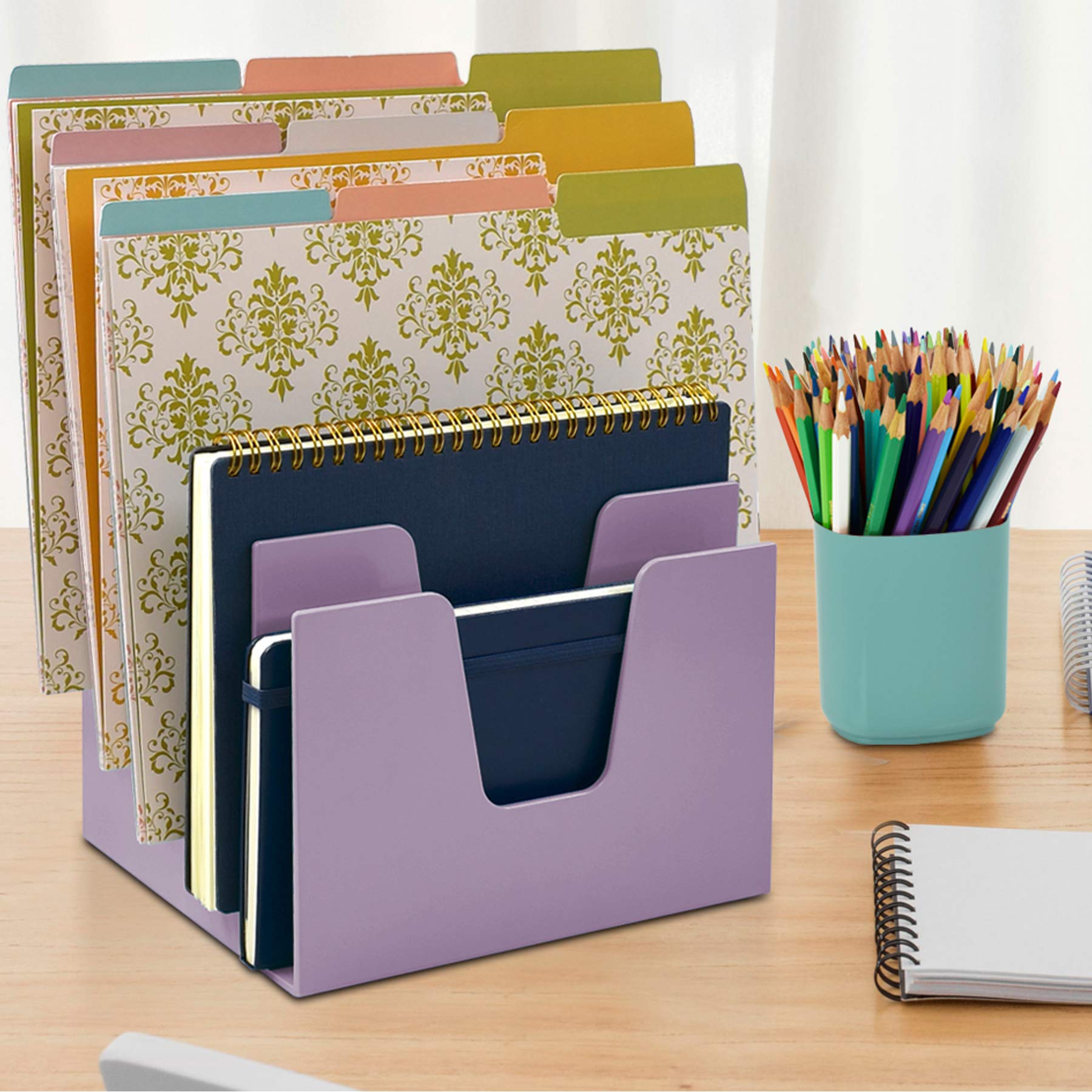 Acrimet 5-Section Incline File Sorter Organizer - Plastic Desktop Mail & Letter Holder for Office Organization - Solid Purple - Perfect for Desk, Mailroom, and Home Office Use