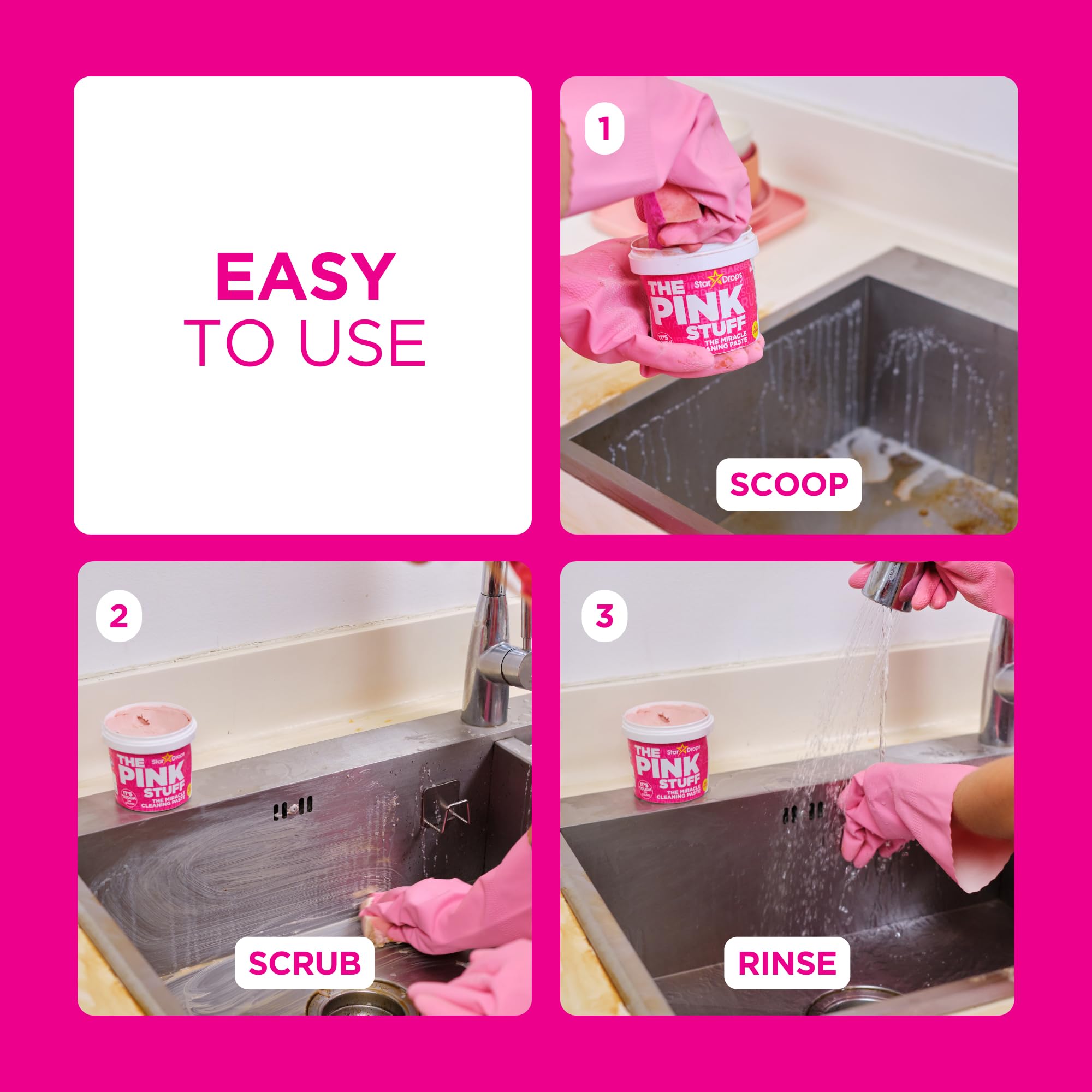 Stardrops The Pink Stuff Miracle Cleaning Paste Kit - 2 Tubs of All-Purpose Cleaner with Electric Scrubber & 4 Brush Heads for Kitchen, Bathroom & Tough Stains Removal
