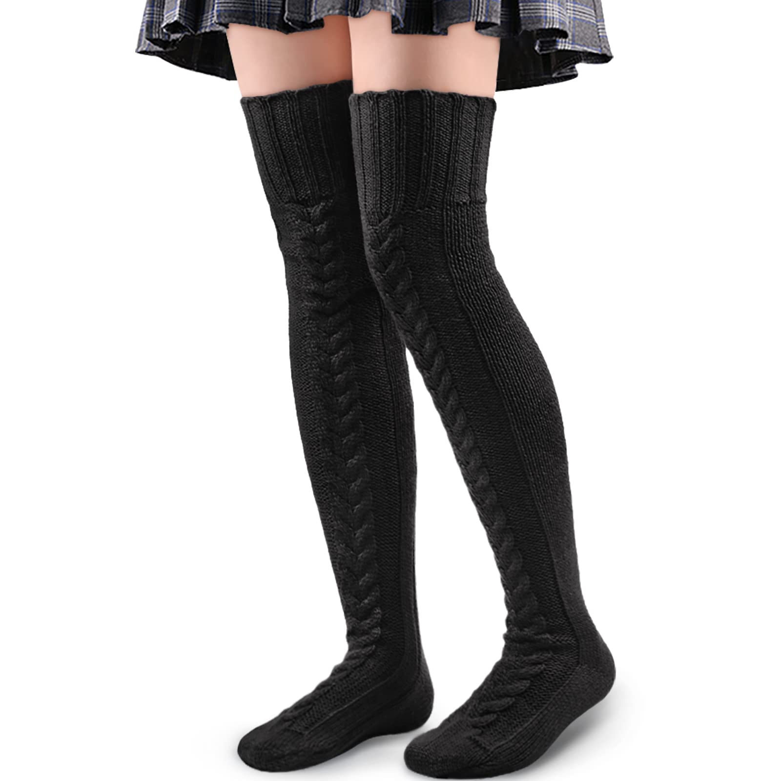Littleforbig Thigh High Boot Socks - Extra Long Over The Knee Cable Knitted Stockings for Women - Perfect for Winter, Cosplay, and Fashion Outfits