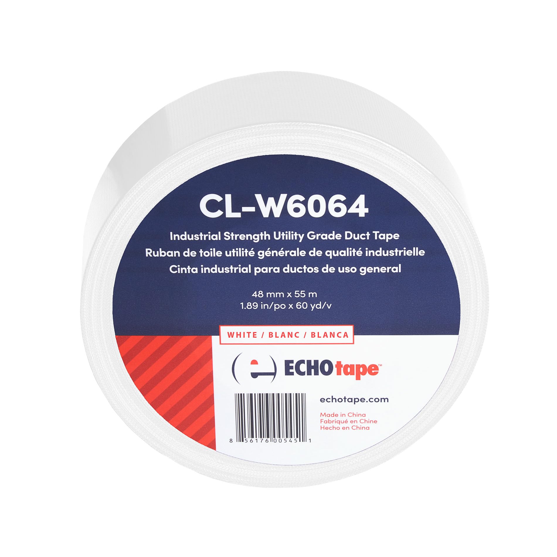 ECHOtape CL-W6064 Heavy Duty Duct Tape - Industrial Strength, Multi-Purpose Construction Tape for Contractors (1.89 in x 60 yds, White) - Perfect for Home Repairs, HVAC Sealing & Emergency Fixes