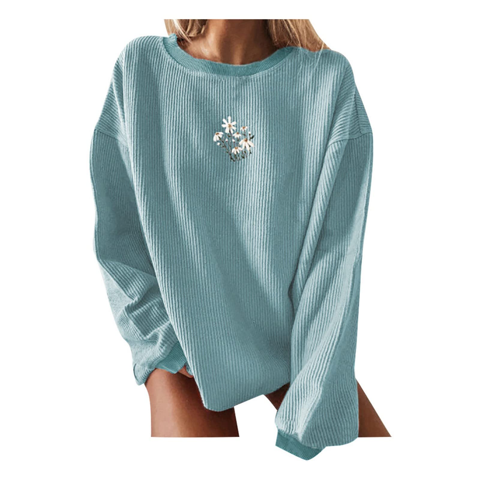 Women's Summer Tops - Loose Casual Pullover Blouse with Applique Print, Long Sleeve O-Neck Shirt | Perfect for Beach Outings, Vacation Wear & Everyday Casual Style
