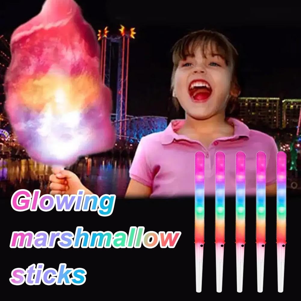 10pcs LED Glowing Cotton Candy Cones - Reusable Marshmallow Sticks for Cotton Candy Machine | Commercial & Home Party Supplies | Perfect for Birthday, Carnival, Wedding & Night Events