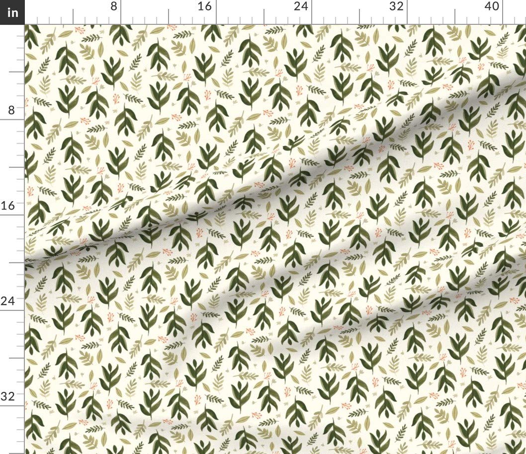 Botanical Leaves Green Watercolor Forest Printed Cotton Fabric by The Yard - Sewing, Quilting, Apparel & Home Decor | Nature-Inspired Fern Plant Design for Spring Crafts, Dresses & Curtains