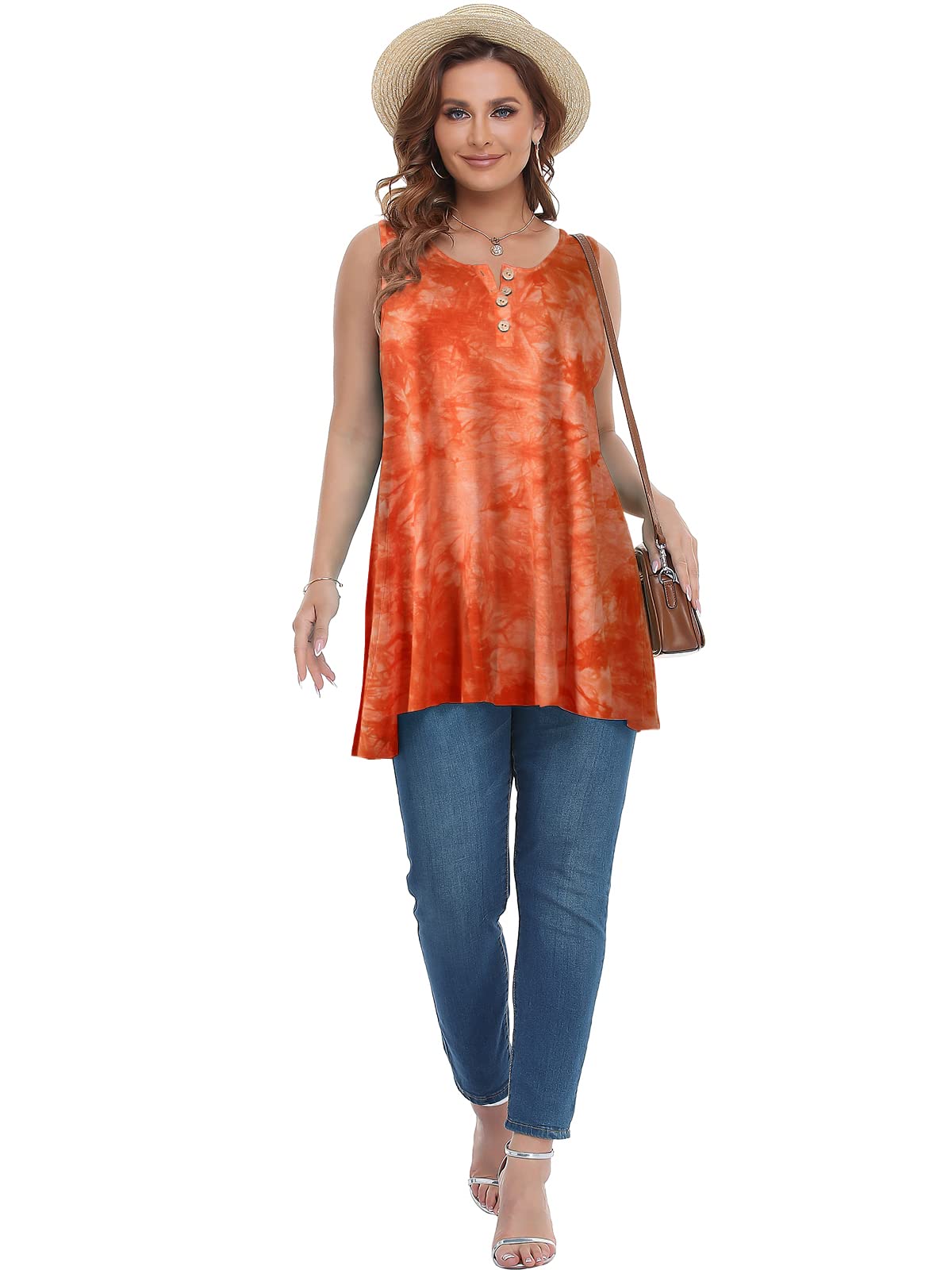 JollieLovin Women's Plus Size Sleeveless Flare Hem Tunic Top - Comfortable Loose Tank Blouse for Casual Wear, Summer Outfits & Layering