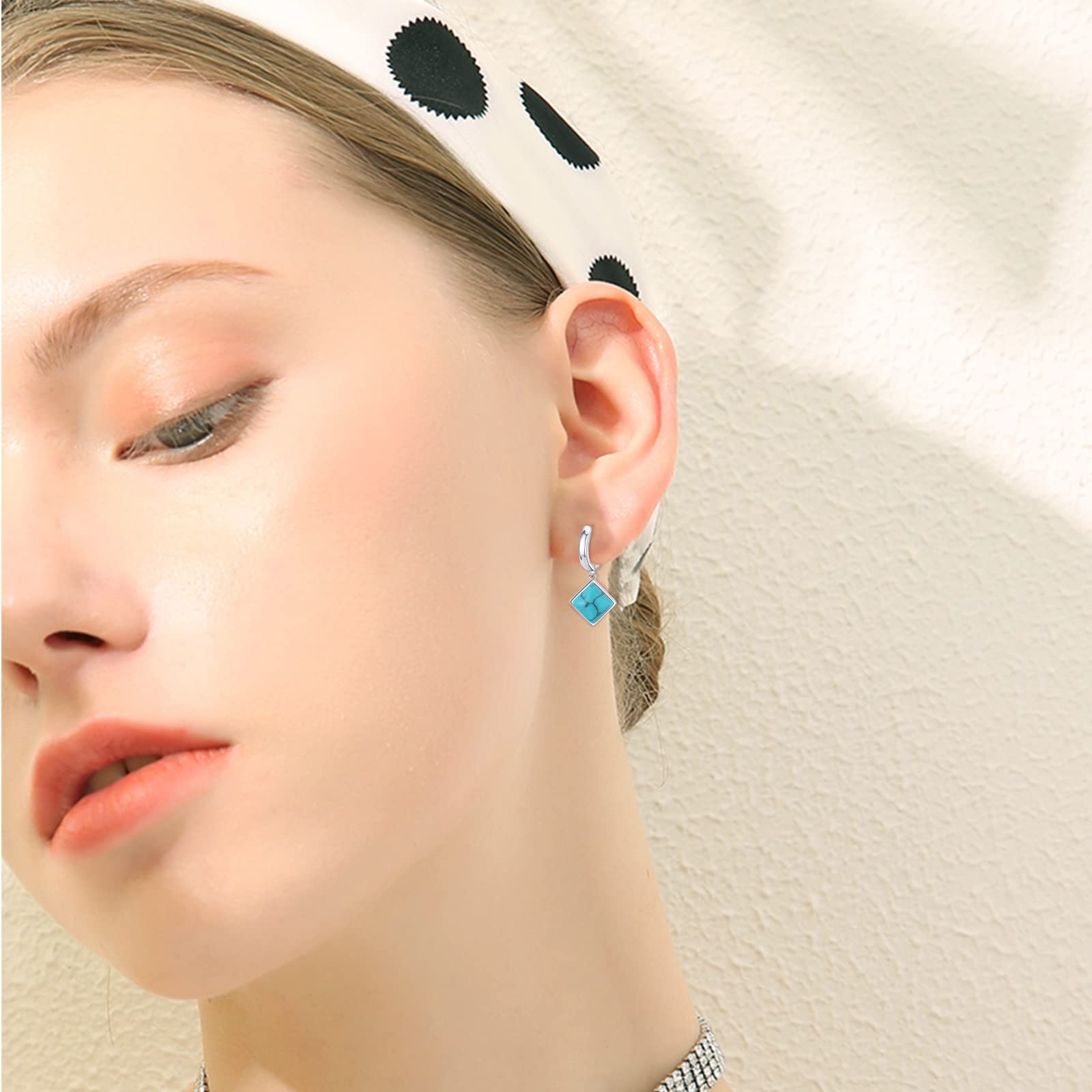 Turquoise Dangle Earrings for Women - S925 Sterling Silver Rectangle Leverback Gemstone Jewelry | Boho Chic Accessories for Parties, Weddings & Everyday Wear