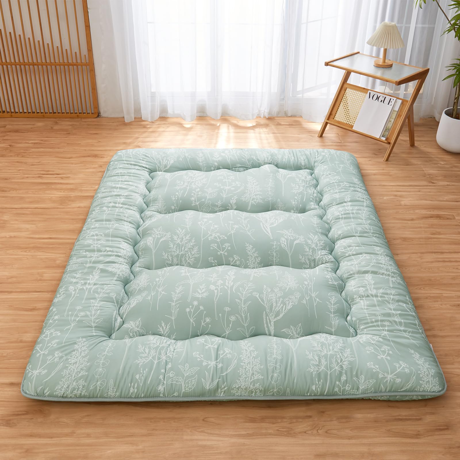 Japanese Futon Floor Mattress - Foldable Tatami Mattress with Washable Cover | Twin Size Sage Green | Portable Roll-Up Sleeping Mat for Adults, Kids & Guests | Perfect for Small Spaces, Camping & Temporary Beds
