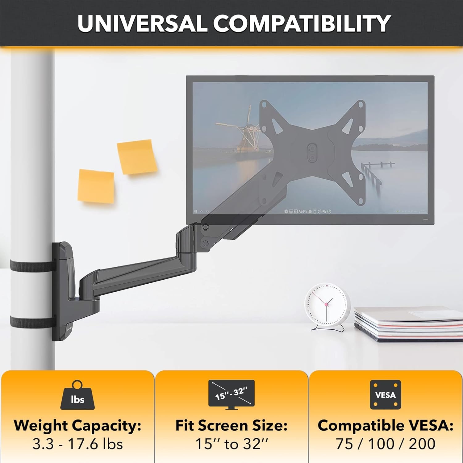 CondoMounts CLMMMAB2022 Full Motion Monitor Mount for Workbench & Pallet Rack - No Drill Gas Spring Arm with VESA Plate, Holds 18lbs & Up to 32-inch Screens (Black) - Perfect for Warehouse, Workshop & Industrial Workspaces