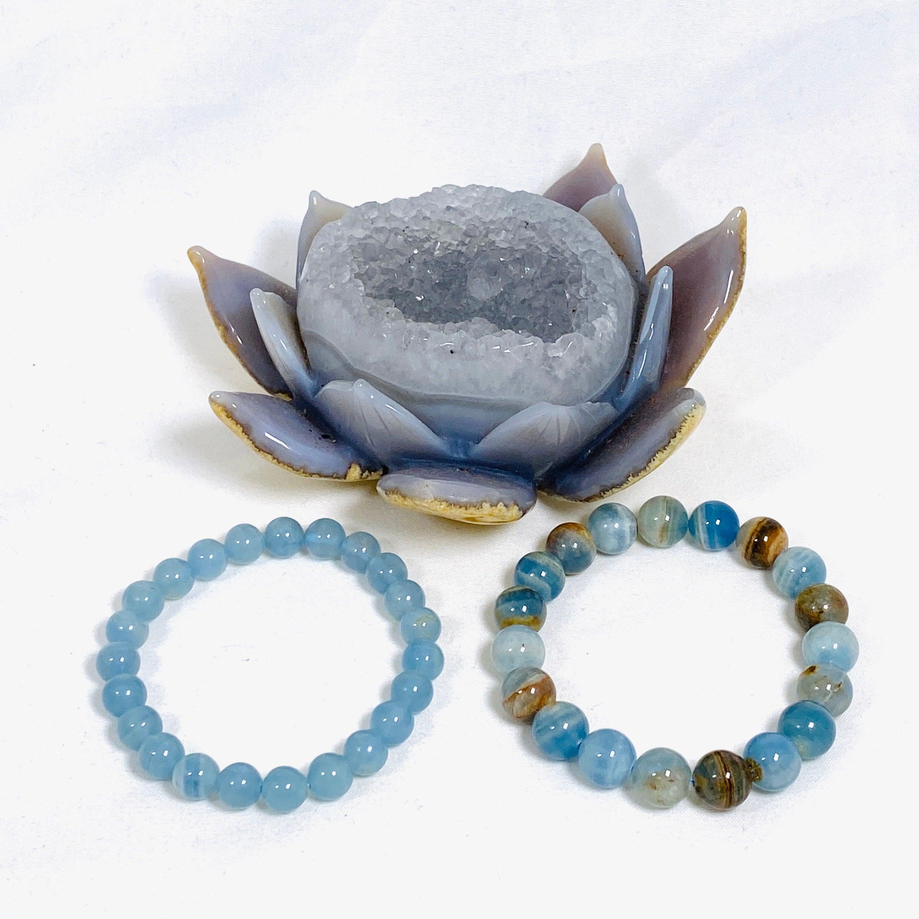 Blue Onyx Bracelet for Women - Natural Stone Healing Crystal Jewelry for Stress Relief & Positive Energy - Perfect for Meditation, Yoga & Spiritual Gifts