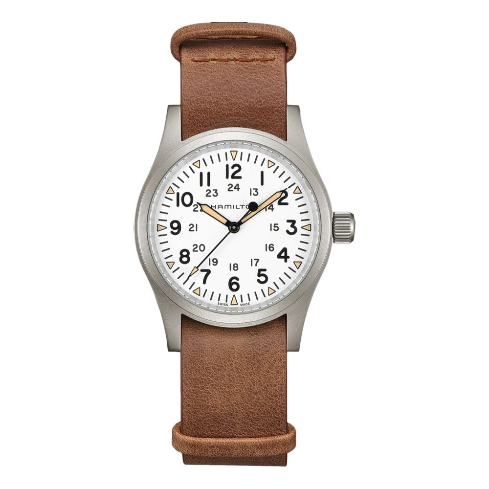 Khaki Field Mechanical 38mm Watch - White Dial with Genuine Leather Strap - Perfect for Outdoor Adventures & Casual Wear