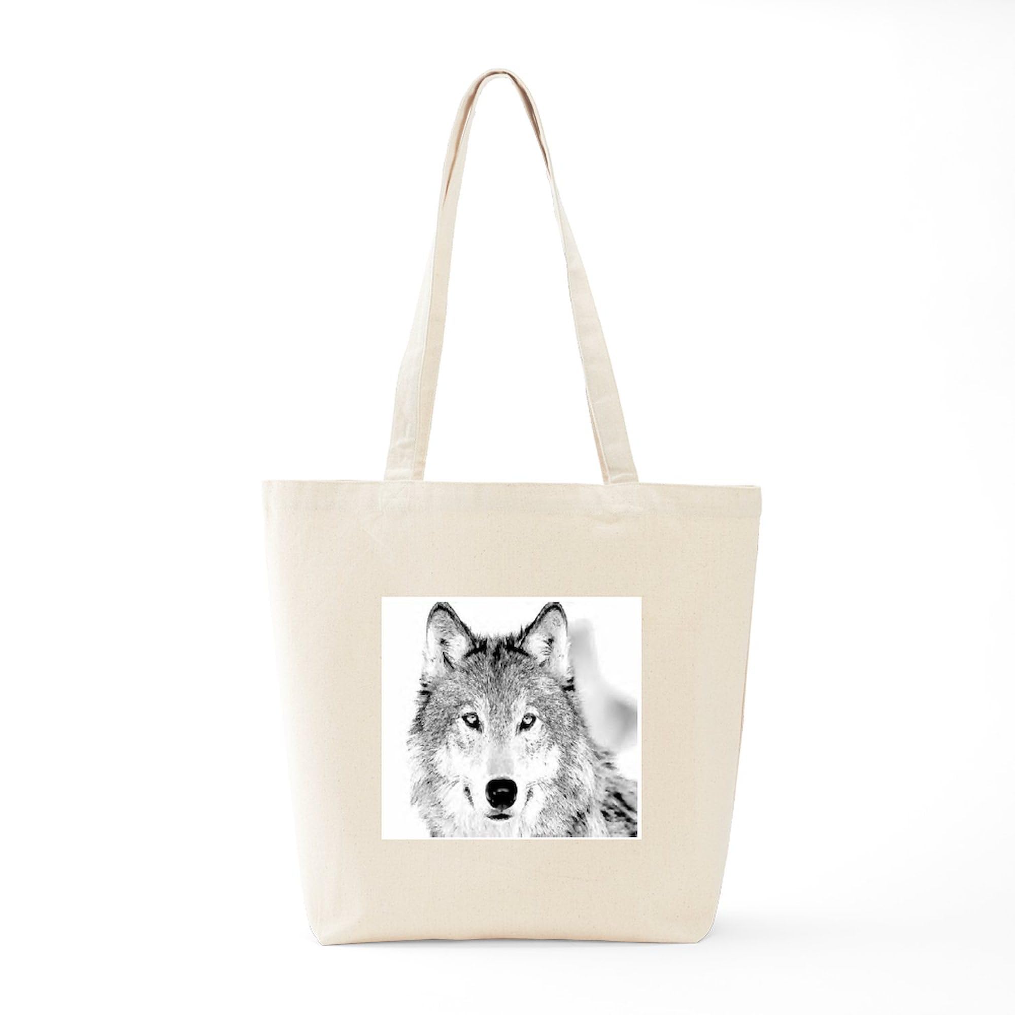 Great White Wolf Tote Bag - Natural Canvas Reusable Shopping Bag for Groceries, Beach & Everyday Use | Eco-Friendly Cotton Tote with Unique Wolf Design