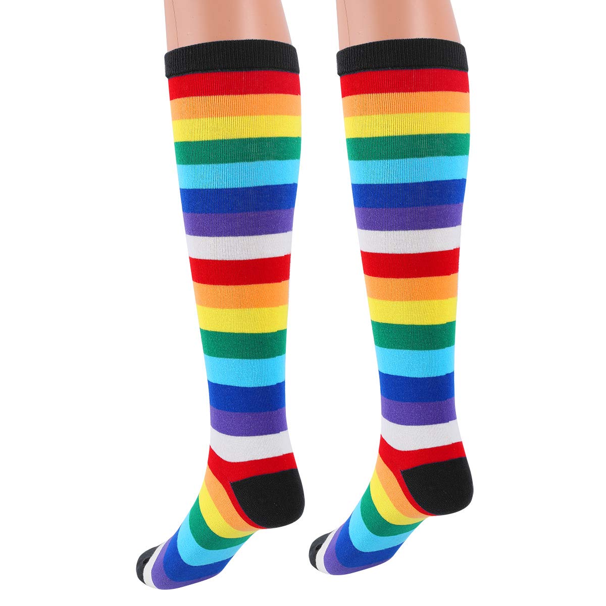 YiZYiF 2 Pairs Women's Colorful Striped Rainbow Knee High Socks - Soft Cotton Over The Calf Stockings for Fall & Winter - Perfect for Cosplay, Outfits & Cold Weather Comfort