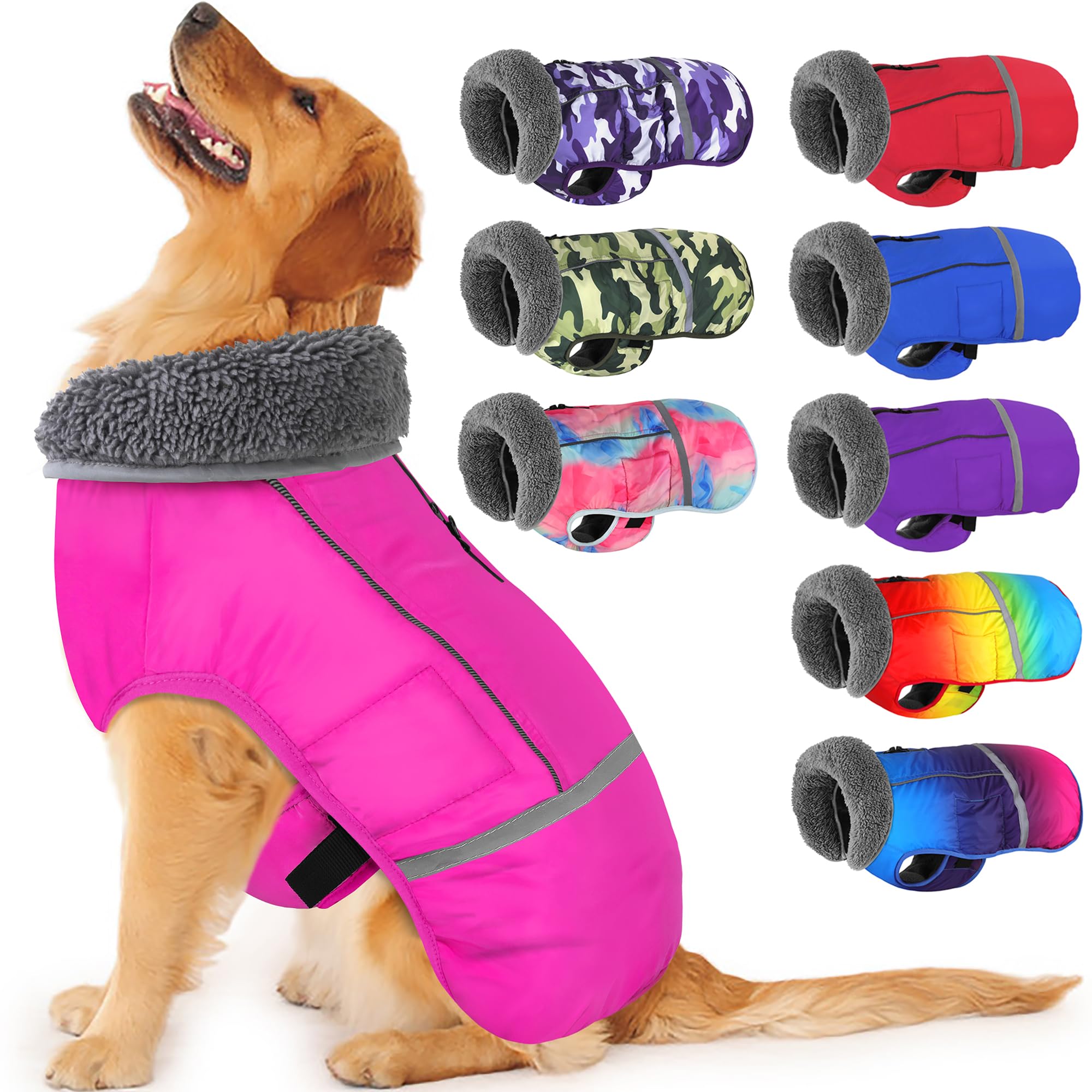 Dogcheer Warm Fleece Dog Coat with Reflective Collar - Waterproof Windproof Winter Jacket for Small Medium Large & X-Large Dogs - Perfect for Cold Weather Walks, Snow Play & Outdoor Adventures