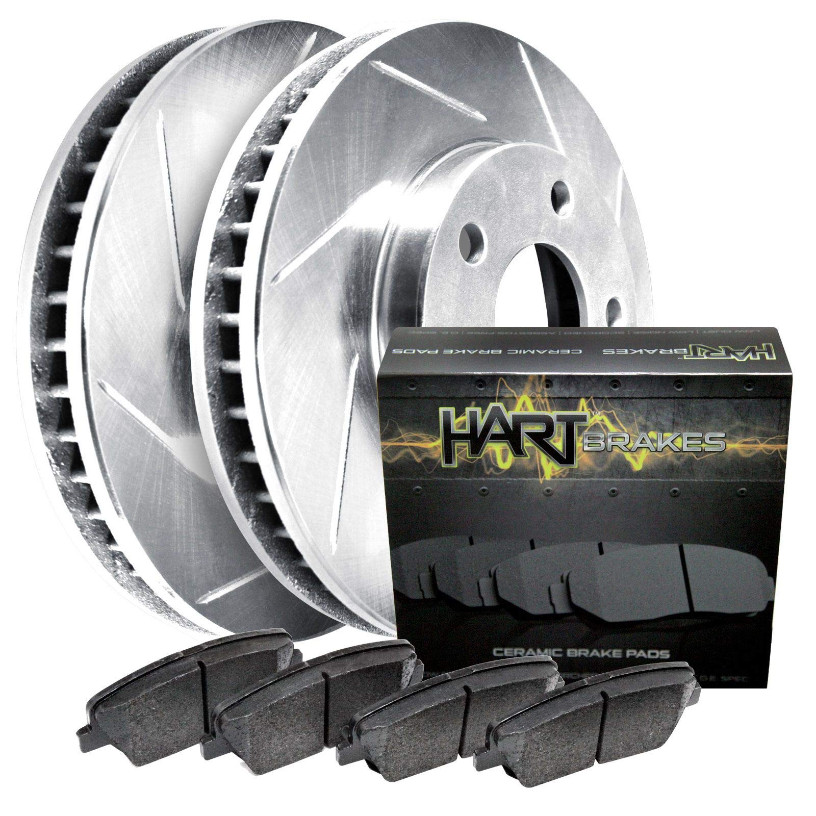 Hart Performance Front Slotted Brake Rotors & Ceramic Brake Pads Kit - PHSF.40215.02 | High-Performance Braking for Cars, Trucks & SUVs | Ideal for Daily Driving & Racing Applications