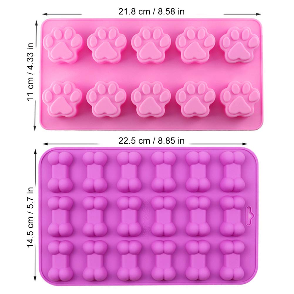 OREN 2-Piece Puppy Dog Paw & Bone Silicone Mold Set - Non-Stick Baking Molds for Dog Treats, Ice Cubes, Biscuits, Candies - Perfect for DIY Pet Snacks & Party Desserts