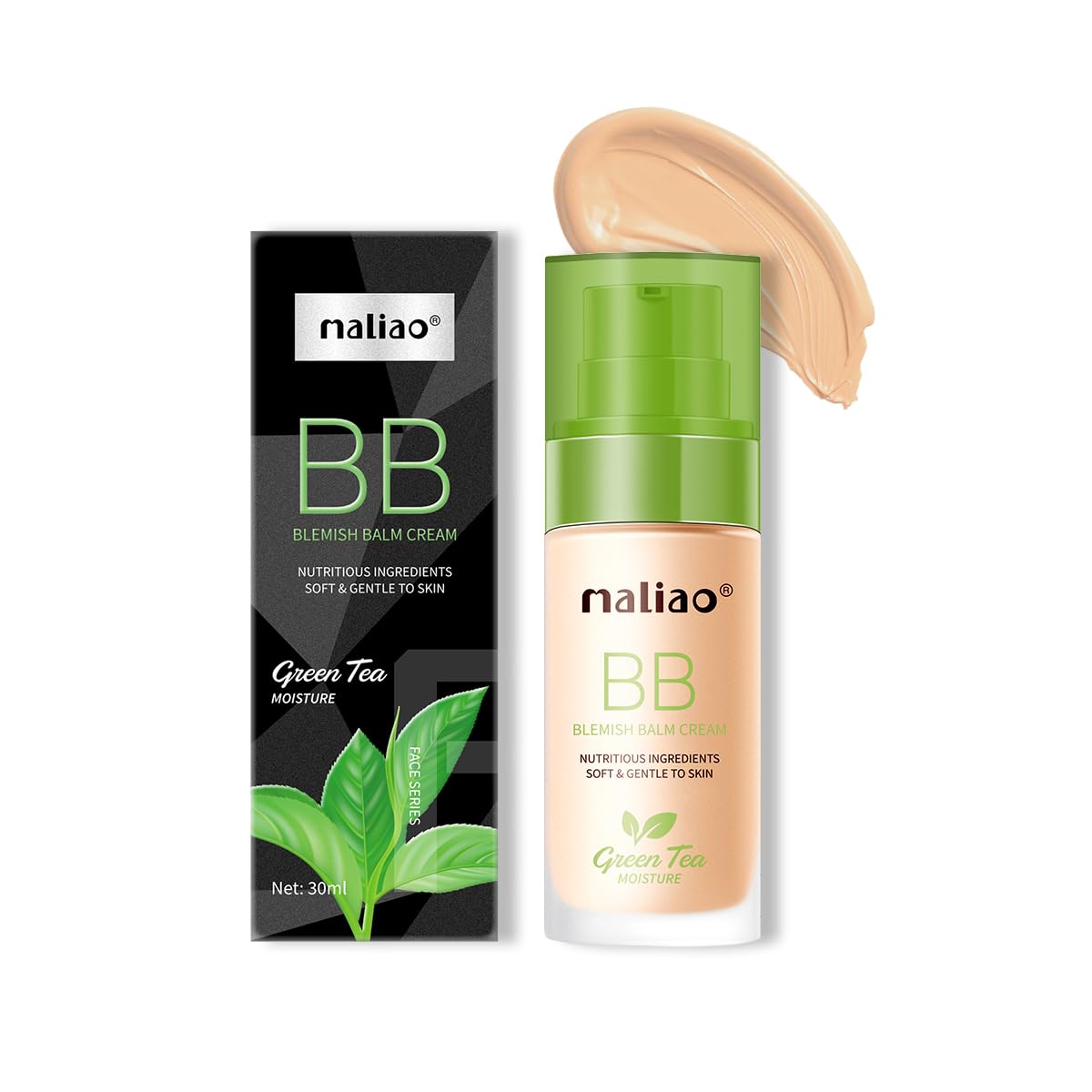 Maliao BB Blemish Balm Cream with Green Tea - Moisturizing, Softening & Gentle Skin Care for Daily Use (Natural Beige) | Perfect for Oily Skin, Acne-Prone Skin & Everyday Makeup Base
