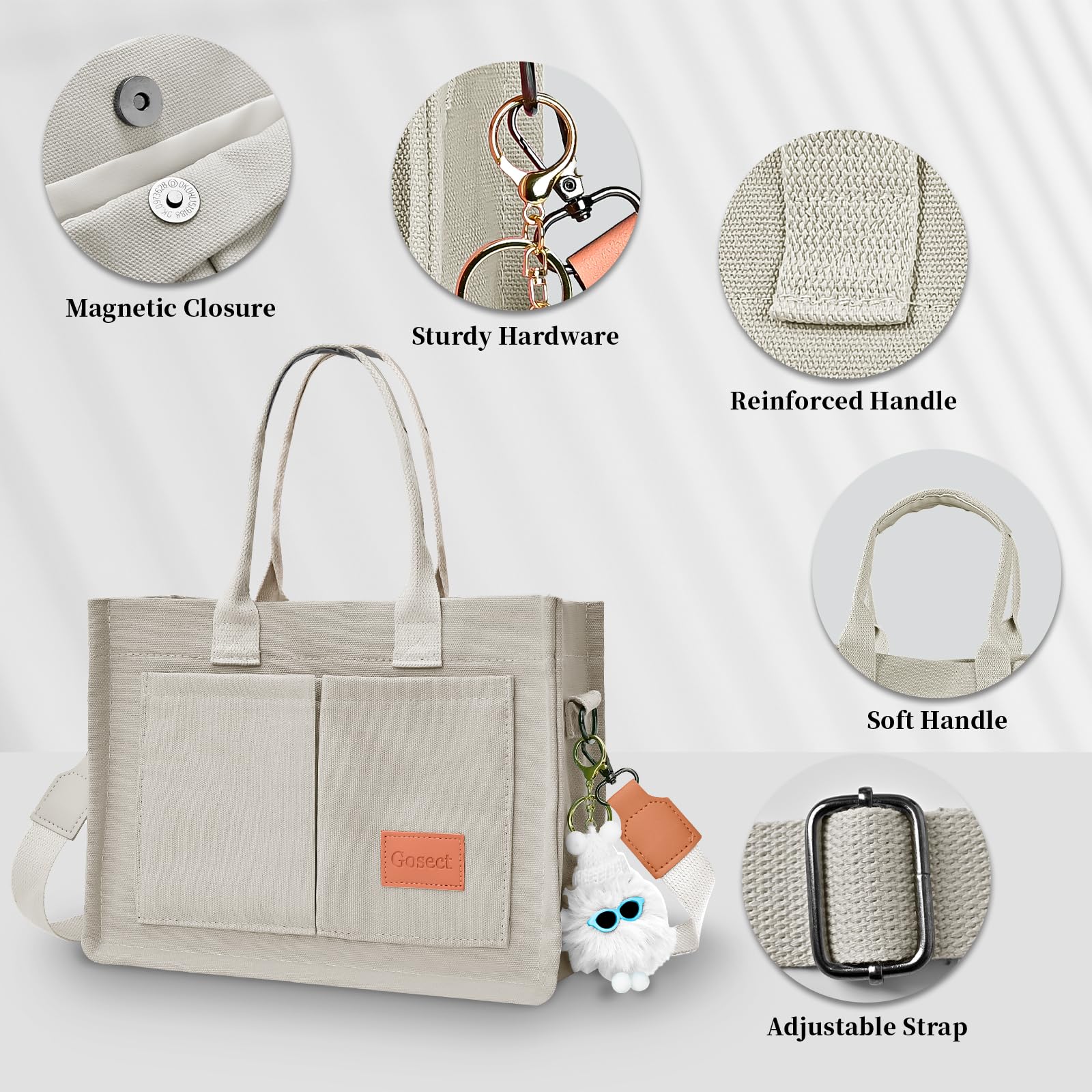Stylish Canvas Tote Bag for Women with Multiple Pockets - Durable Laptop Work Bag, Crossbody & Shoulder Purse for Everyday Use | Perfect for Office, Travel & Shopping