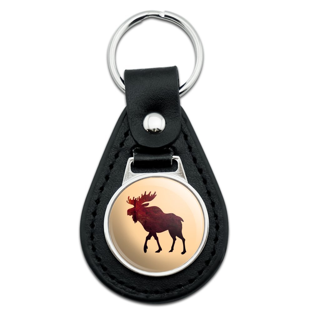 Premium Black Leather Moose Keychain with Red Forest Design - Perfect for Outdoor Enthusiasts, Nature Lovers & Gift Giving