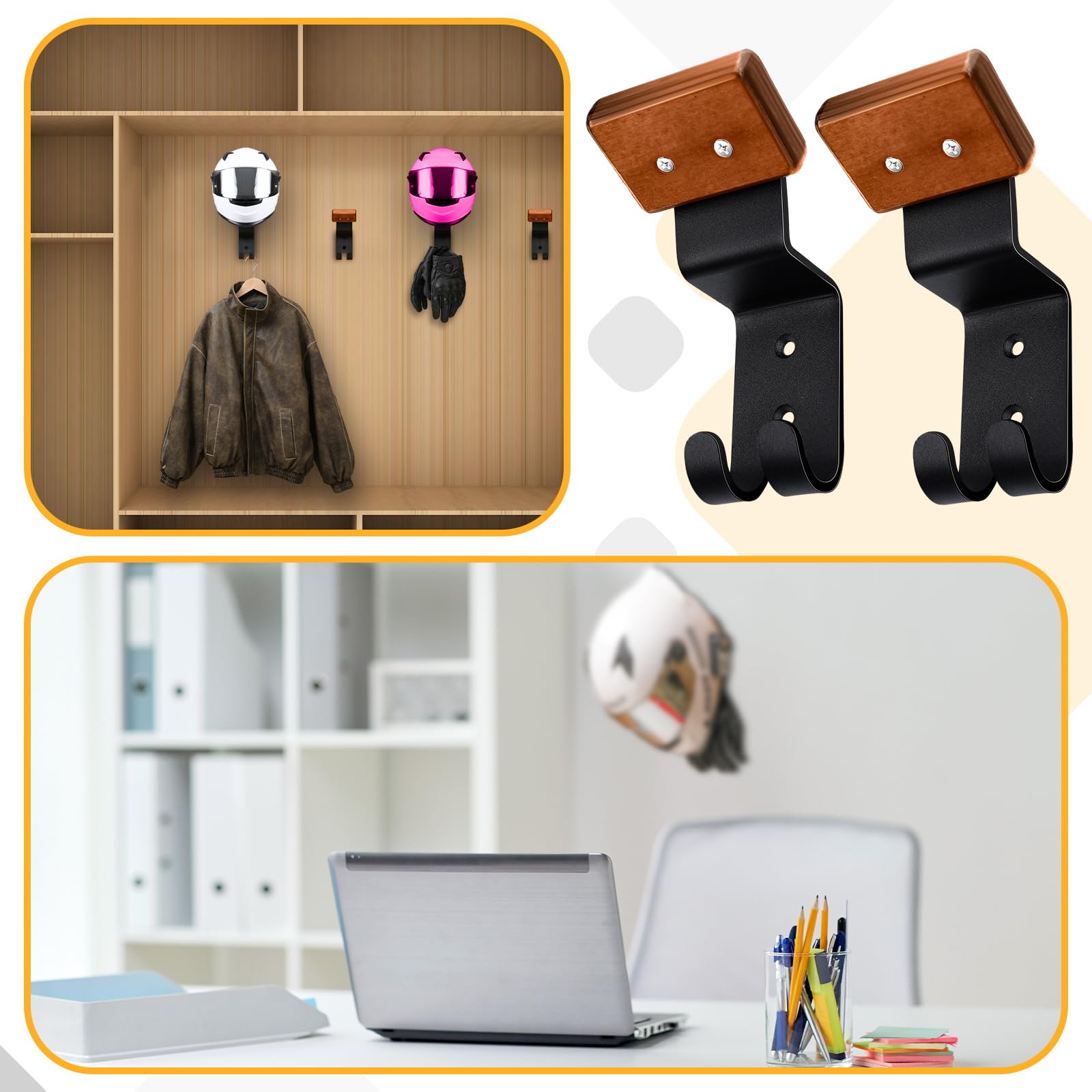 4-Piece Wall Mount Motorcycle Helmet Holder & Gear Hanger Rack with 2 Key Hooks - Heavy Duty Helmet Hook for Football, Police, Cycling & Tactical Gear Storage - Perfect for Garage, Entryway & Closet Organization