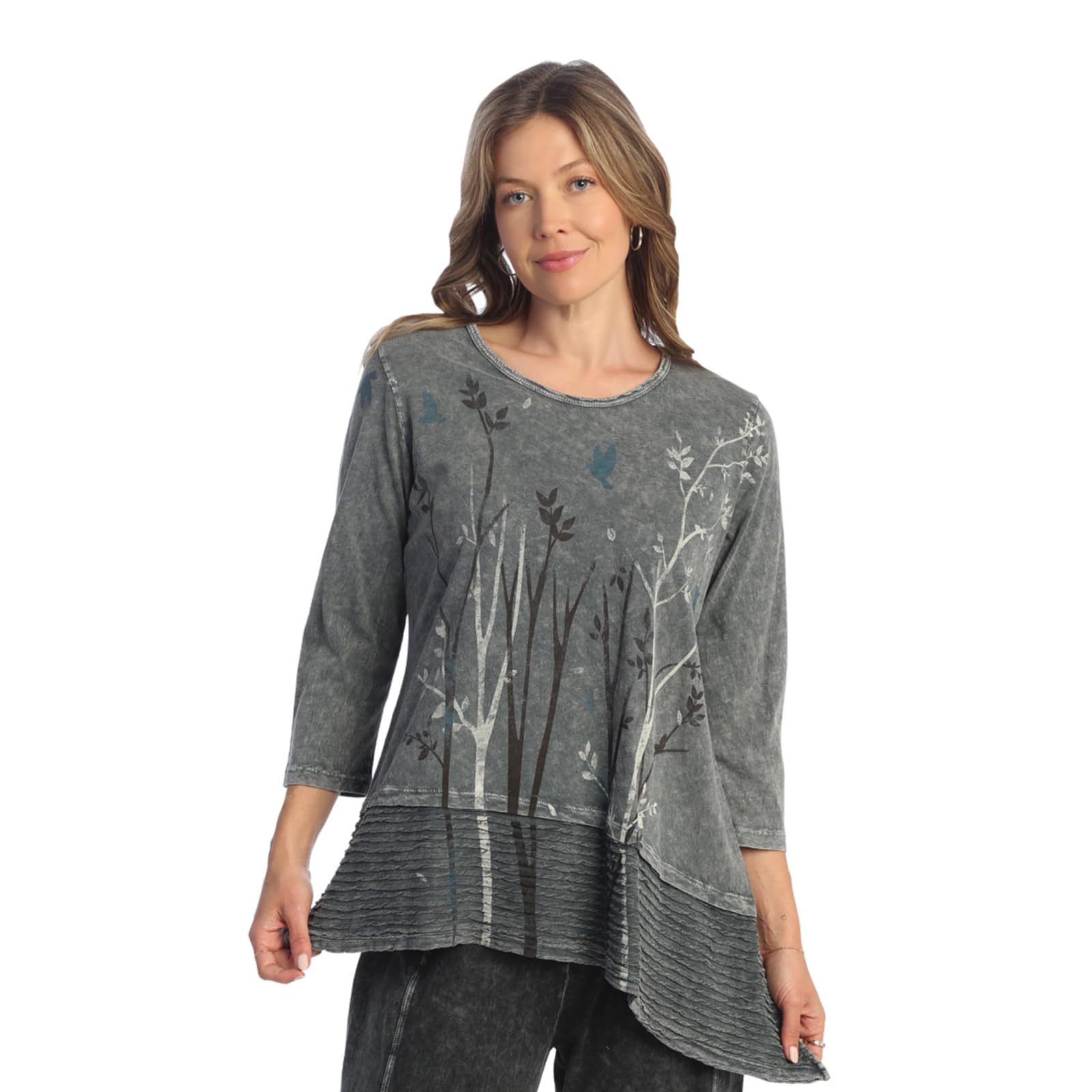 Jess & Jane Women's Free Fly Mineral Washed Cotton Wavy Contrast Asymmetric Tunic Top - Casual Boho Chic Blouse for Summer, Beach, and Vacation Outfits
