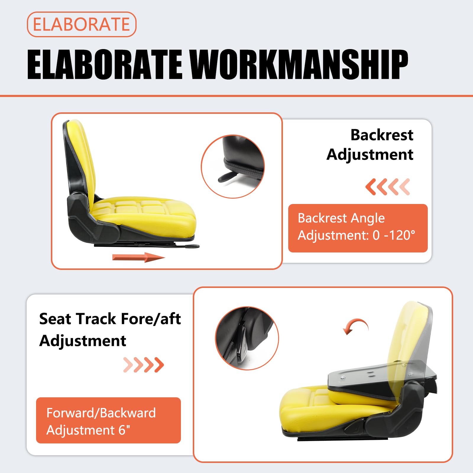Universal Fold Down Tractor Seat with Adjustable Backrest - Built-In Operator Presence Switch & Slide Mechanism - Compatible with Lawn Mowers, Forklifts, Boats, Excavators, Skid Loaders, Backhoes, Dozers & Telehandlers - Ideal for Farming, Construction & Marine Applications