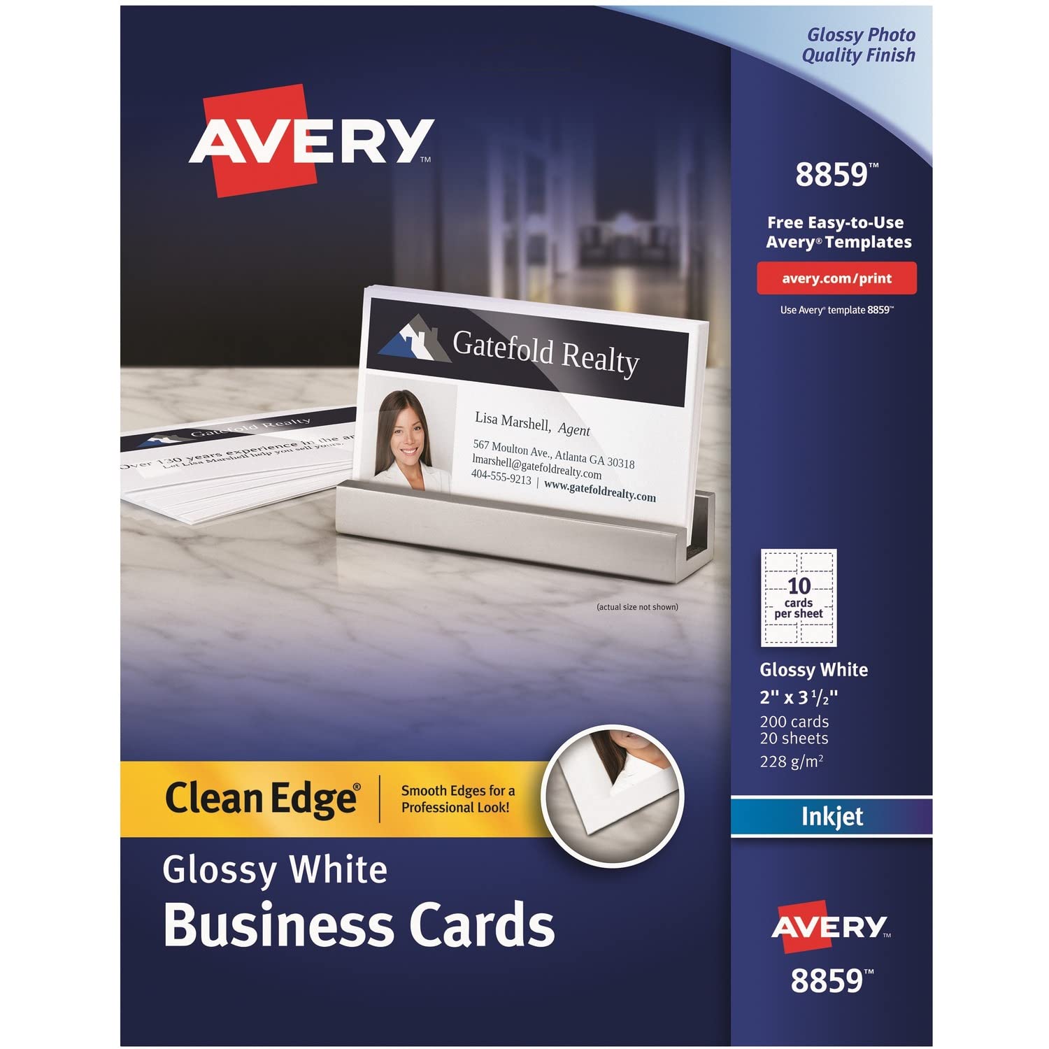 Avery Glossy Premium Clean Edge® Business Cards - 200 Pack | High-Quality Professional Business Cards for Networking, Branding & Marketing