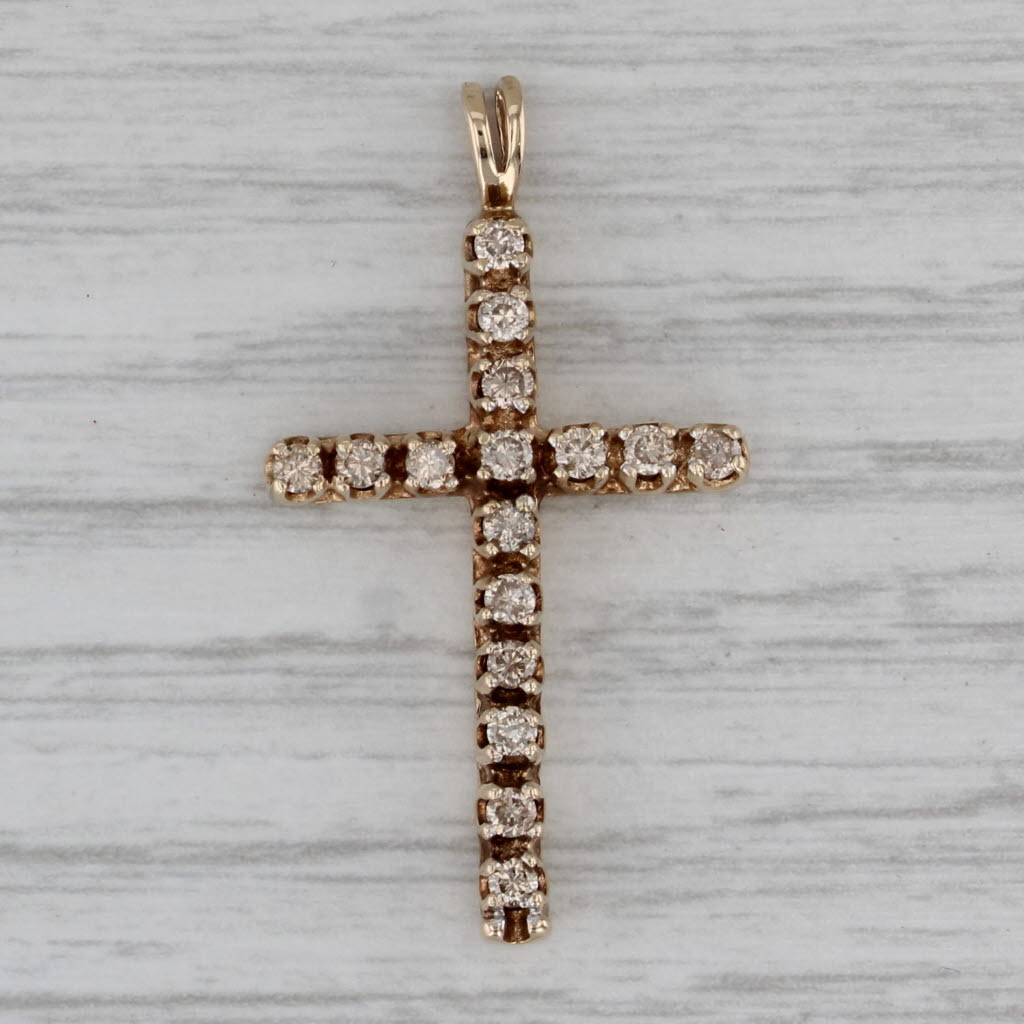 0.48ctw Diamond Cross Pendant in 10k Yellow Gold - Elegant Religious Jewelry for Women, Perfect for Baptism, Confirmation & Everyday Wear