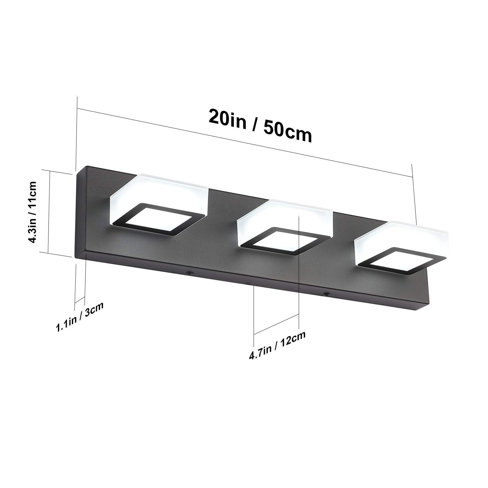 Ralbay Matte Black Vanity Lights - 12W LED Bathroom Light Fixture with Acrylic Shade, Modern Dimmable Vanity Mirror Lighting for Bathroom, Bedroom & Makeup Area