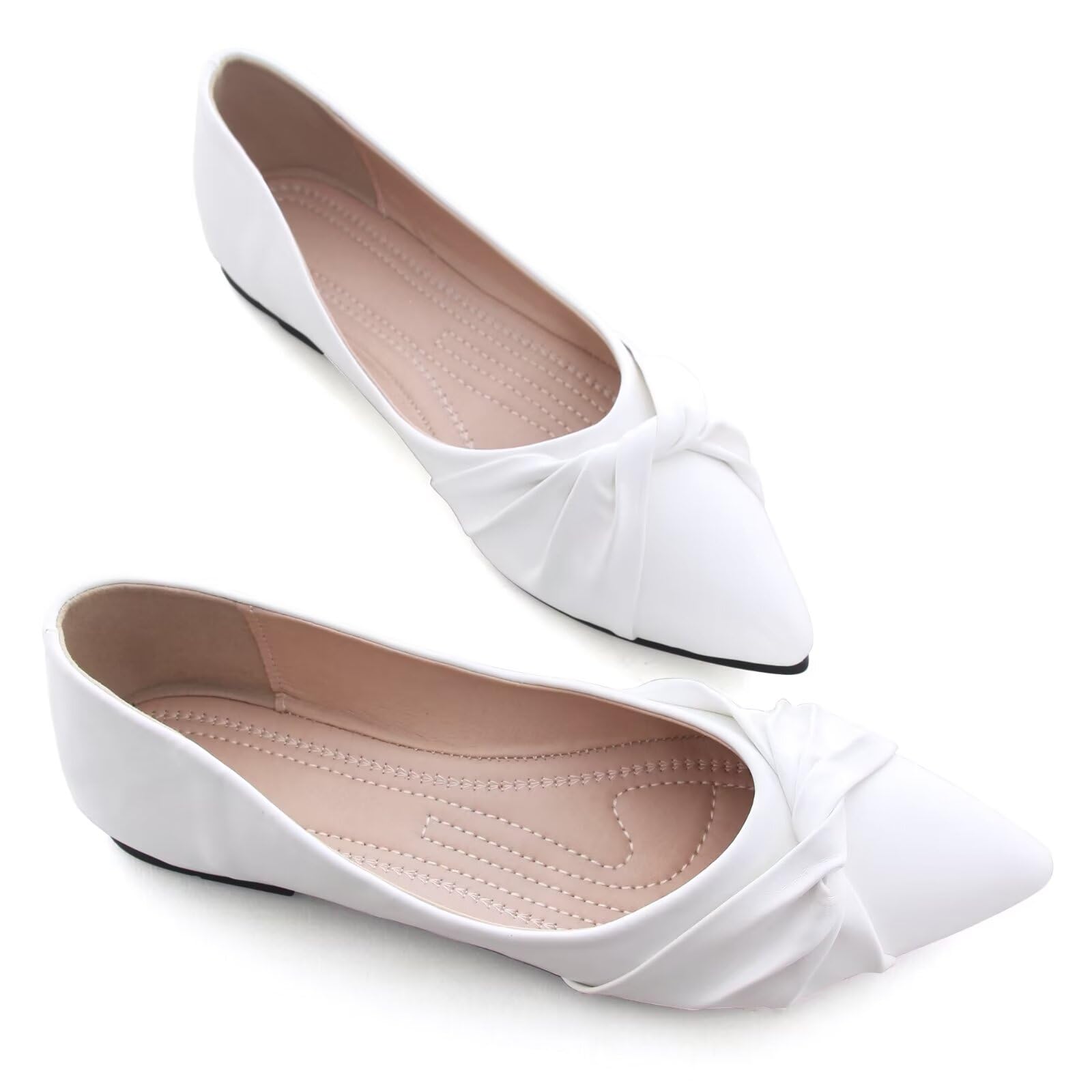 WENJIAZHIZHI Women's Ballet Flats - Comfortable Ruched Bow Pointed Toe Slip-On Loafers for Walking | Dressy Casual Shoes for Women | Perfect for Office, Dating & Daily Wear