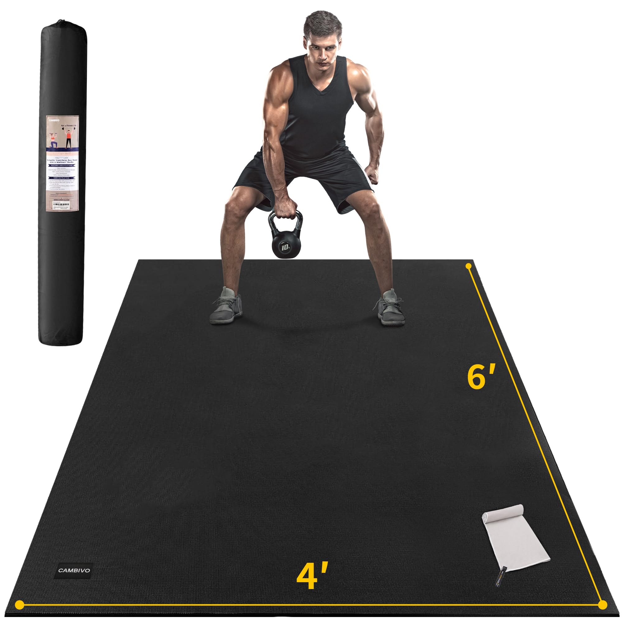 CAMBIVO Extra Large 6x4 Feet Non-Slip Yoga Mat - 7mm Thick Exercise Mat for Home Gym, Weightlifting, Kickboxing & Plyometrics | Perfect for Yoga, HIIT, Kettlebells & Jump Rope Workouts | Durable & Shoes-Friendly Fitness Mat for Hardwood Floors & Garages