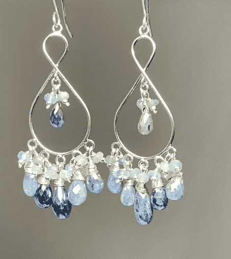 Blue Gemstone Sterling Silver Boho Chandelier Earrings for Women - Handmade Dangle Drop Earrings for Party, Wedding & Boho Fashion