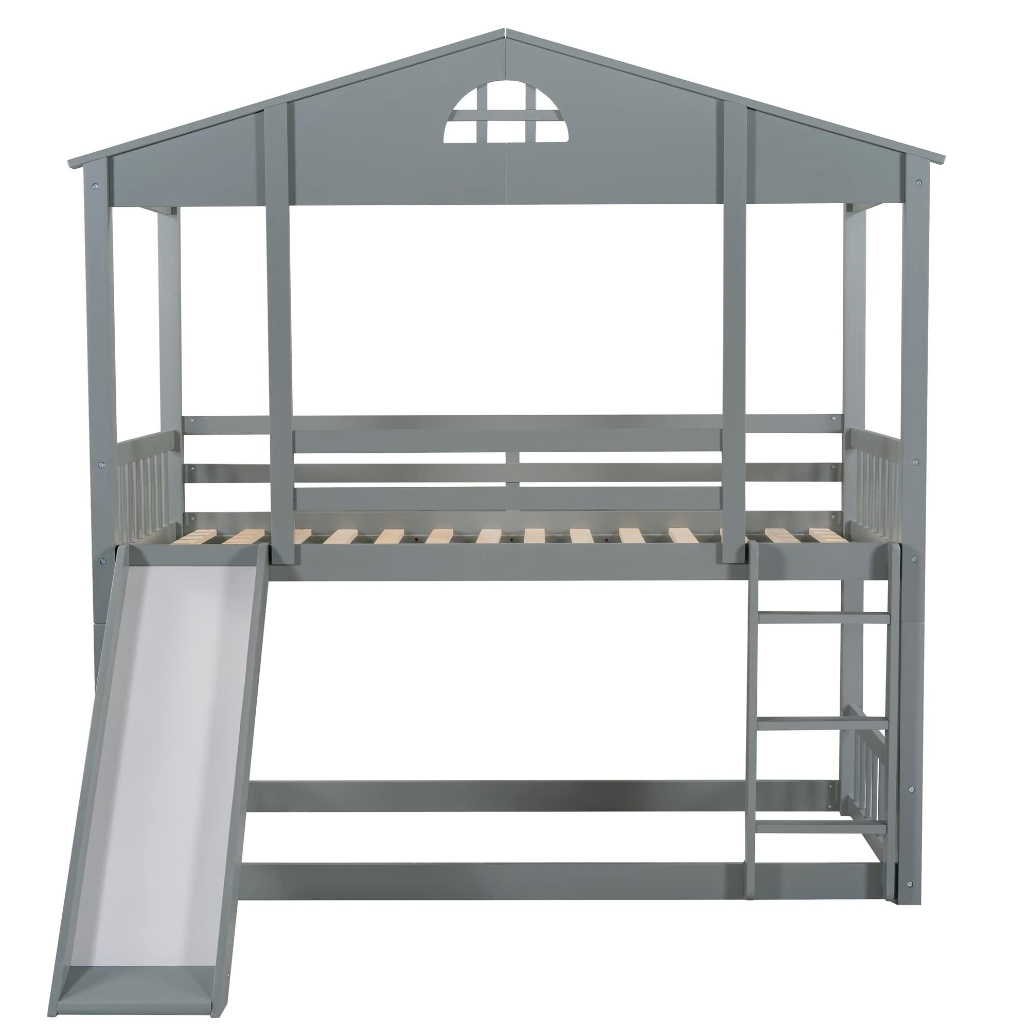 Convertible Twin Over Twin Bunk Bed with Slide & Ladder - Gray & Pine Wood - Transforms into 2 Separate Platform Beds - Perfect for Kids' Bedrooms, Guest Rooms & Small Spaces