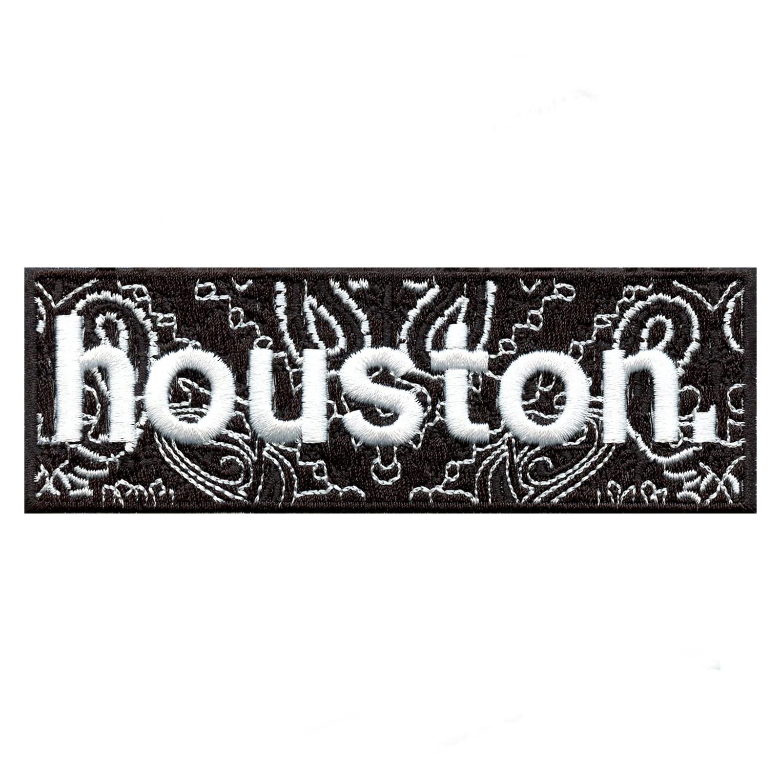 Bandana Print Houston Box Logo Embroidered Iron On Patch - Exclusive Custom Embroidered Badge for Jackets, Hats & Bags | DIY Sew-on or Iron-on Application for Denim, Backpacks & Fashion Accessories