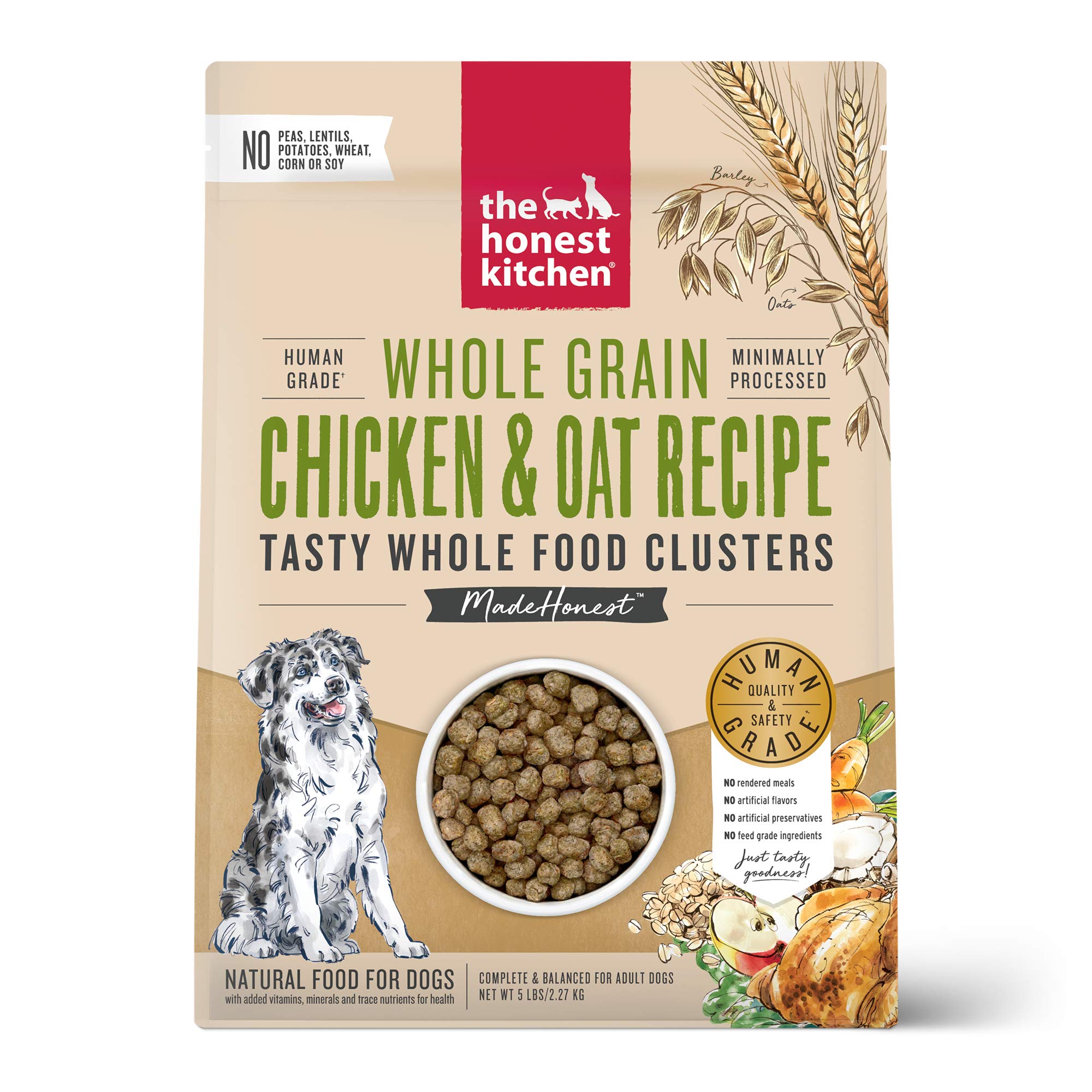 The Honest Kitchen Whole Food Clusters Whole Grain Chicken & Oat Dry Dog Food - 5 lb Bag of Natural, Grain-Free Kibble for Adult Dogs - Perfect for Daily Meals, Training Treats & Digestive Health