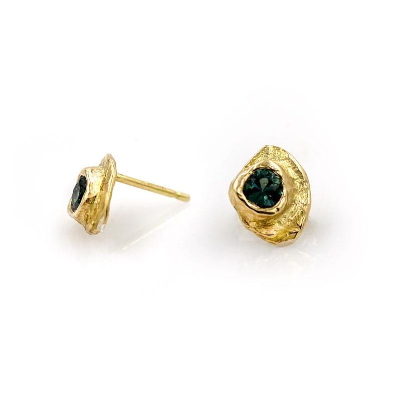 Teal Sapphire Raised Pebble Stud Earrings - Elegant Blue-Green Gemstone Jewelry for Women | Perfect for Weddings, Parties & Everyday Wear