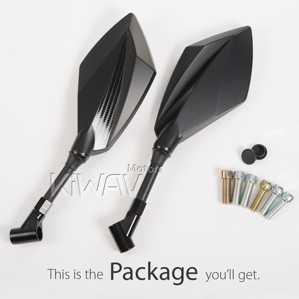 KiWAV Universal Black Carbon Pattern Rear View Side Mirrors - Adjustable Convex 10mm & 8mm for Motorcycles, Choppers, Bobbers, Cafe Racers, Scooters, E-bikes & ATVs - Perfect for Custom Projects & Enhanced Road Safety