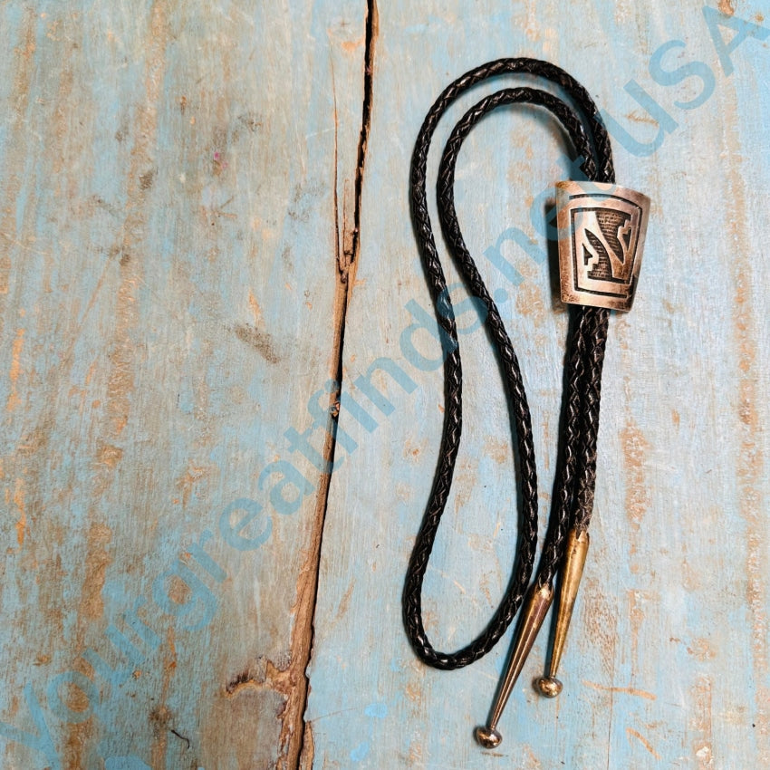 Vintage Hopi Sterling Silver Leather Bolo Tie by Bernard Dawahoya - Handcrafted Native American Jewelry for Men - Perfect for Western Wear, Cowboy Outfits & Special Occasions