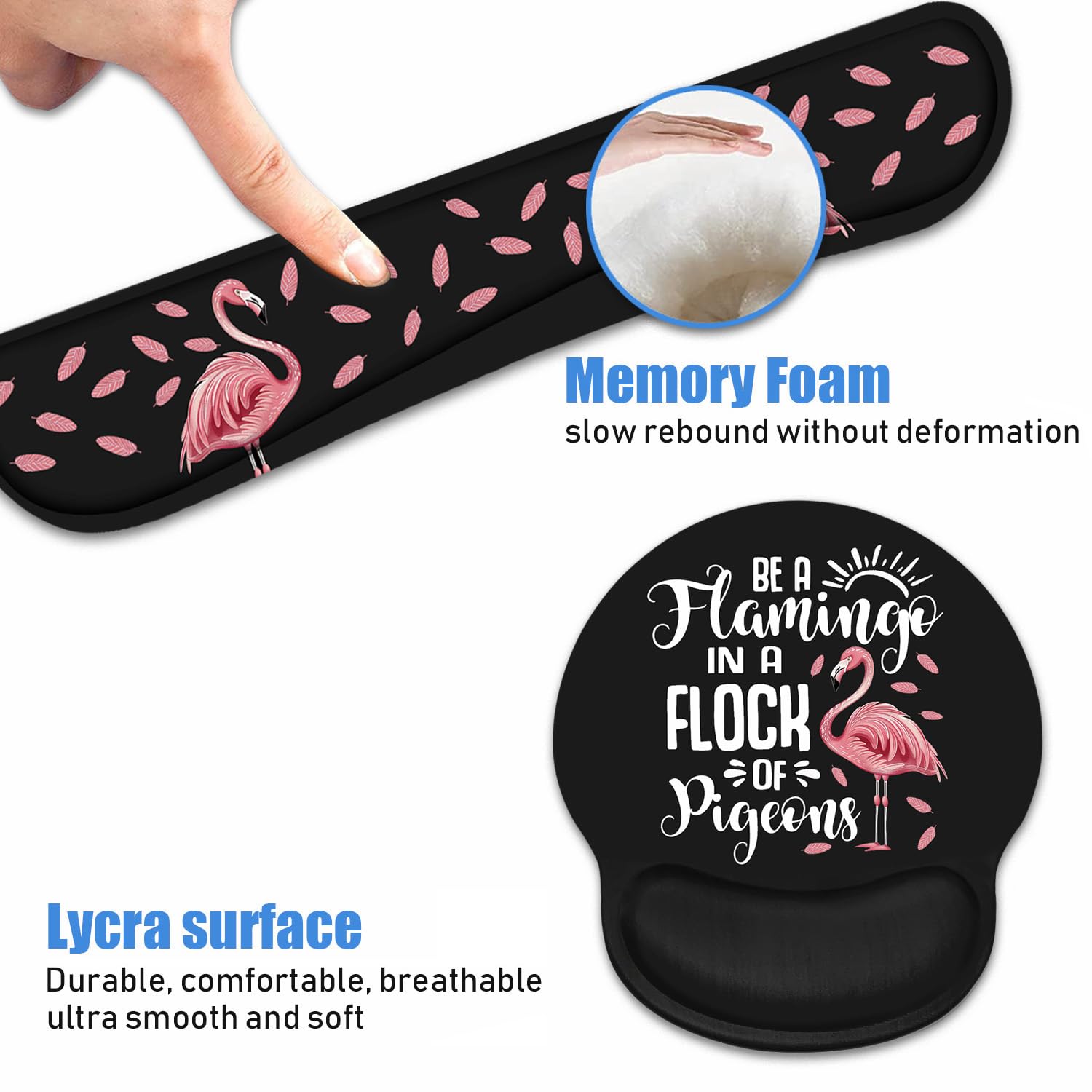 Ergonomic Keyboard Wrist Rest & Mouse Pad Set with Non-Slip PU Base - Flamingo Quote Design for Comfortable Home Office, Gaming & Studying - Perfect for Computer Workstations, Typing & Long Hours PC Use
