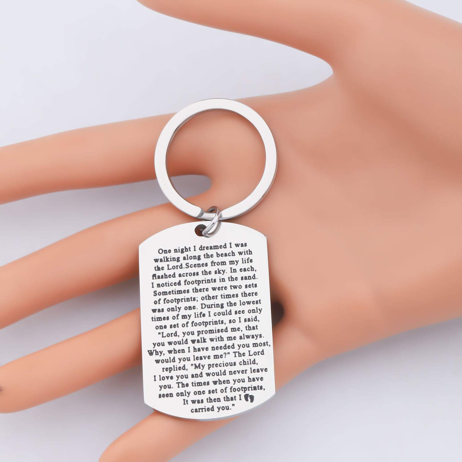 Footprints in The Sand Prayer Keychain - Inspirational Christian Gift with Poem Quote 'When You Saw Only One Set of Footprints It Was Then That I Carried You' - Perfect for Baptism, Confirmation, Graduation & Daily Encouragement