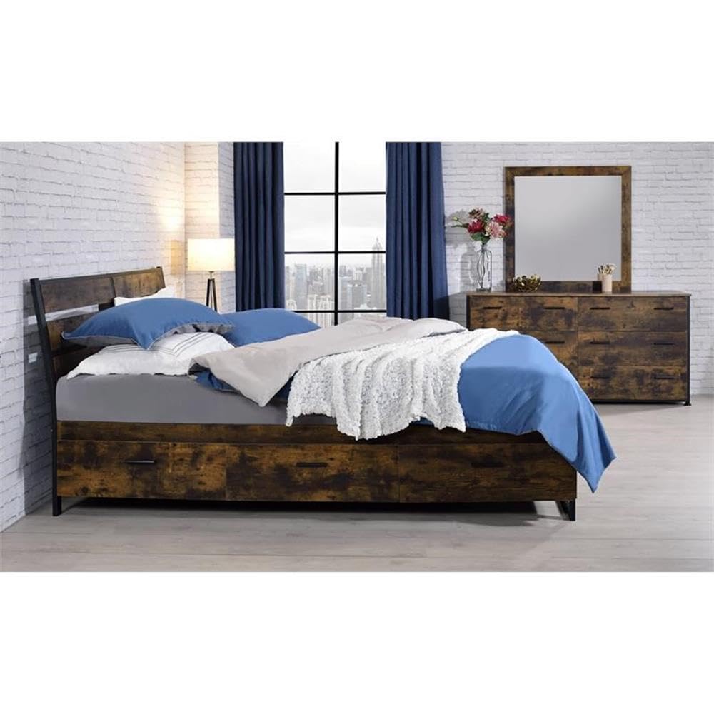 Acme Juvanth 6-Drawer Wooden Dresser with Sturdy Metal Legs - Rustic Oak & Black Finish - Perfect for Bedroom Storage, Living Room Organization & Dorm Room Essentials