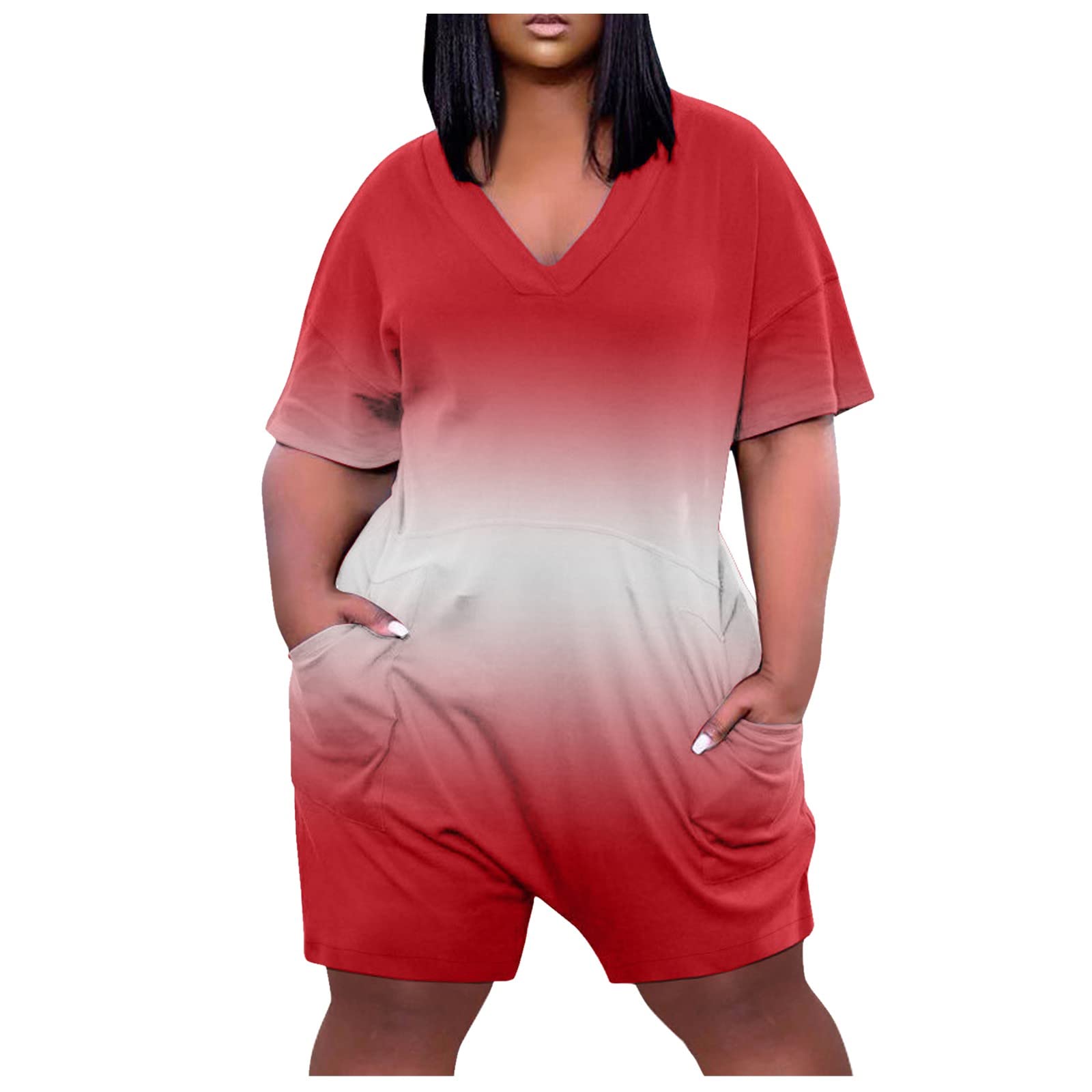 2024 Women's V-Neck Short Sleeve Jumpsuit with Pockets & Wide Leg Shorts - Casual Summer Romper (Sizes S-5XL) | Perfect for Beach Vacations, Weekend Outings & Summer Parties