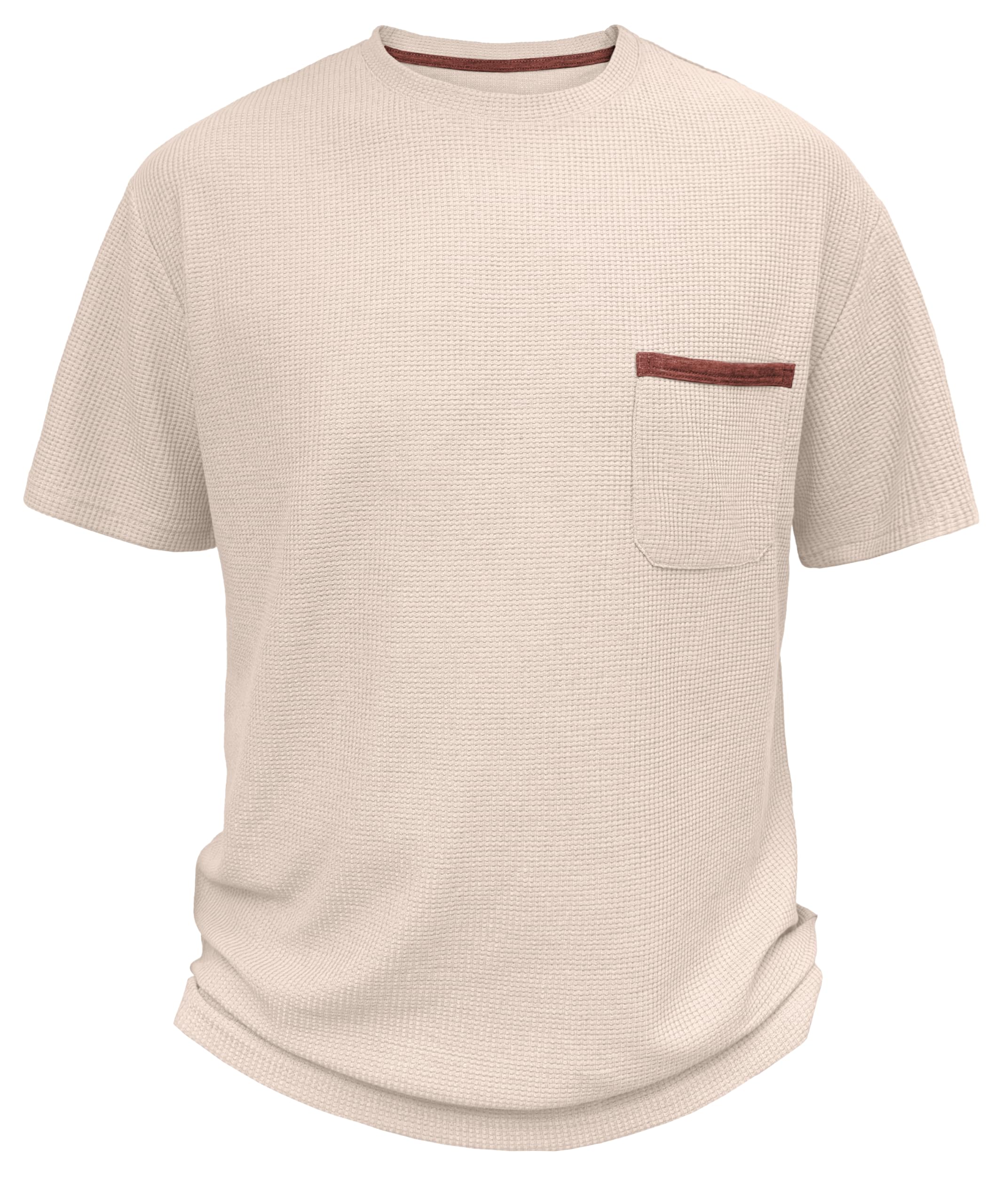 Men's Casual Short Sleeve Crew Neck T-Shirt - Soft Summer Tee with Waffle Texture & Pocket - Perfect for Beach, Travel & Everyday Wear
