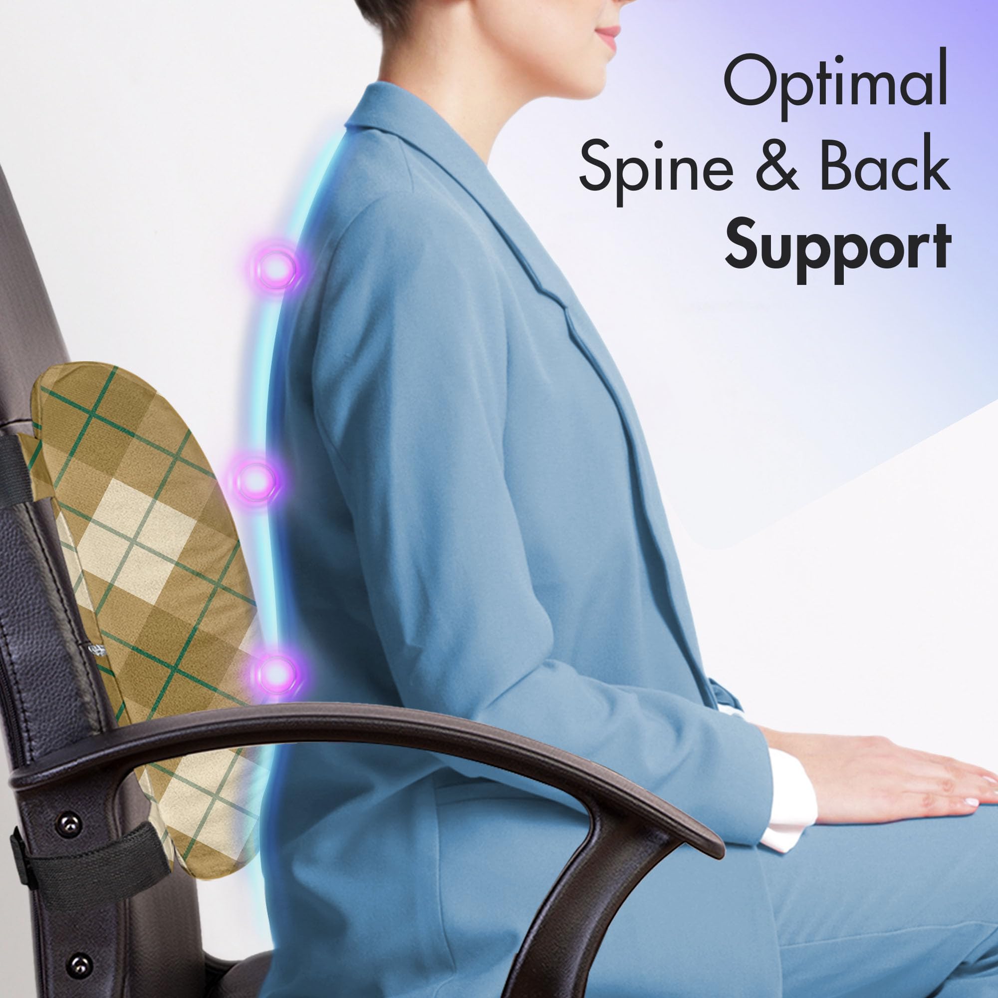 Ambesonne Plaid Lumbar Support Pillow - High Density Foam Cushion for Office Chair & Car Seat (14