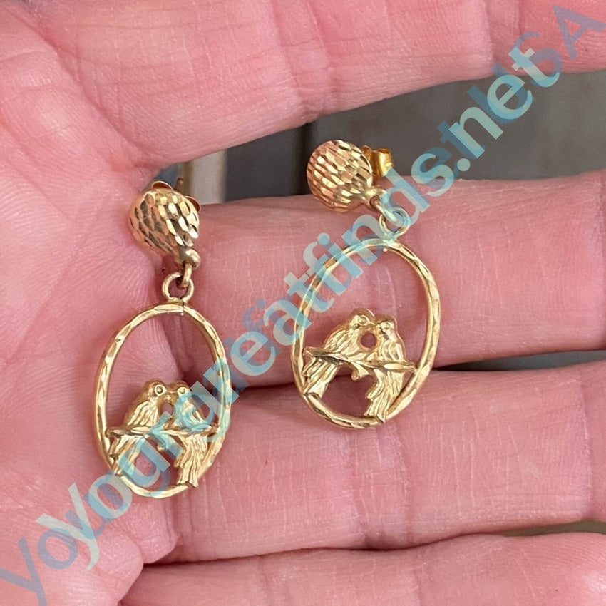 Vintage 14K Yellow Gold Lovebird Earrings - Romantic Bird Jewelry for Women, Perfect Gift for Anniversary, Valentine's Day & Special Occasions