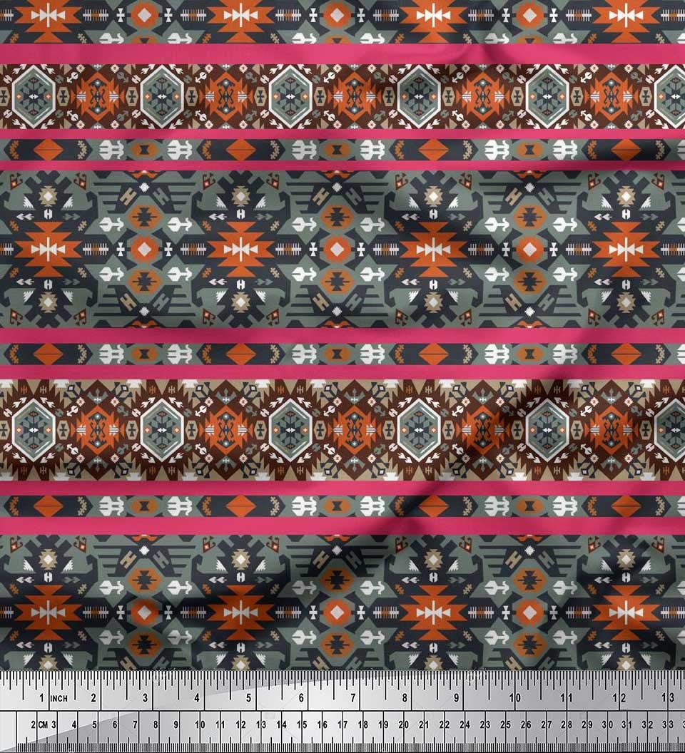 Soimoi Moss Georgette Brown Fabric by The Yard - 42 Inch Wide Aztec Southwestern Printed Fabric for Dresses, Scarves & Home Decor | Soft Flowy Material for DIY Fashion & Bohemian Style Projects