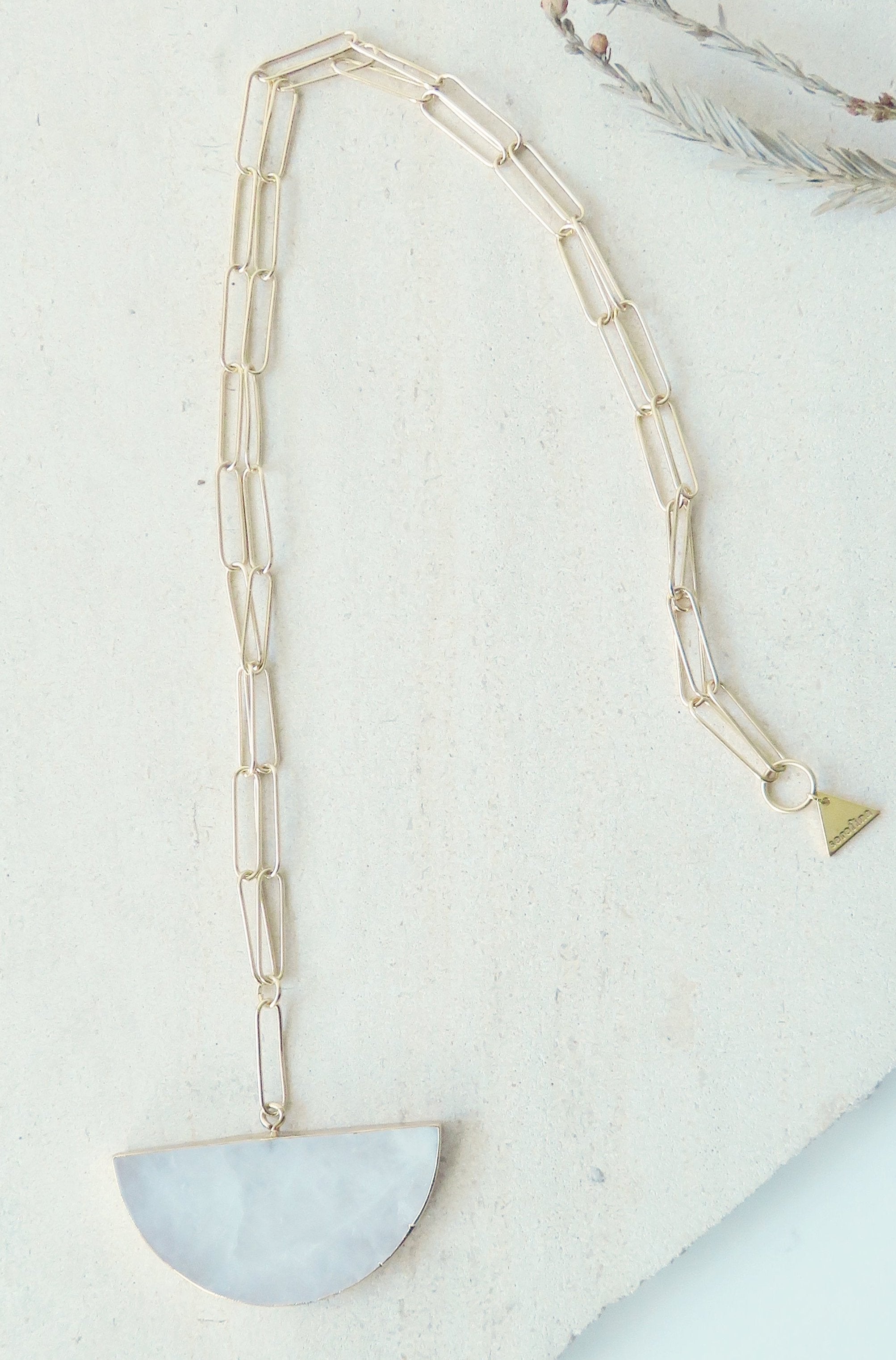Half Moonstone Paperclip Chain Necklace - Dainty Minimalist Jewelry for Women | Perfect for Everyday Wear, Layering & Gift Giving