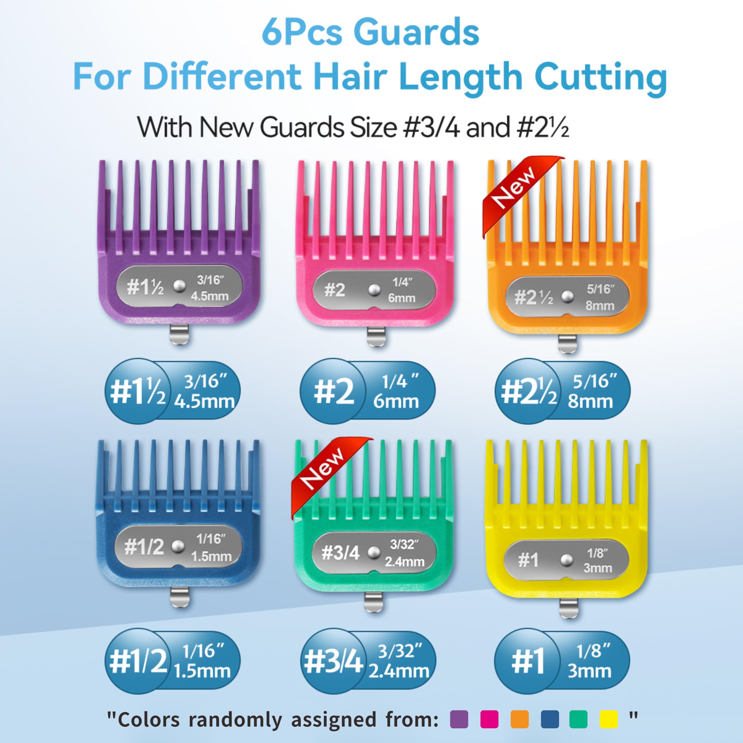 Premium Wahl & Babyliss FX870 Clipper Guards Set - 6 Color-Coded Replacement Guides (1/16