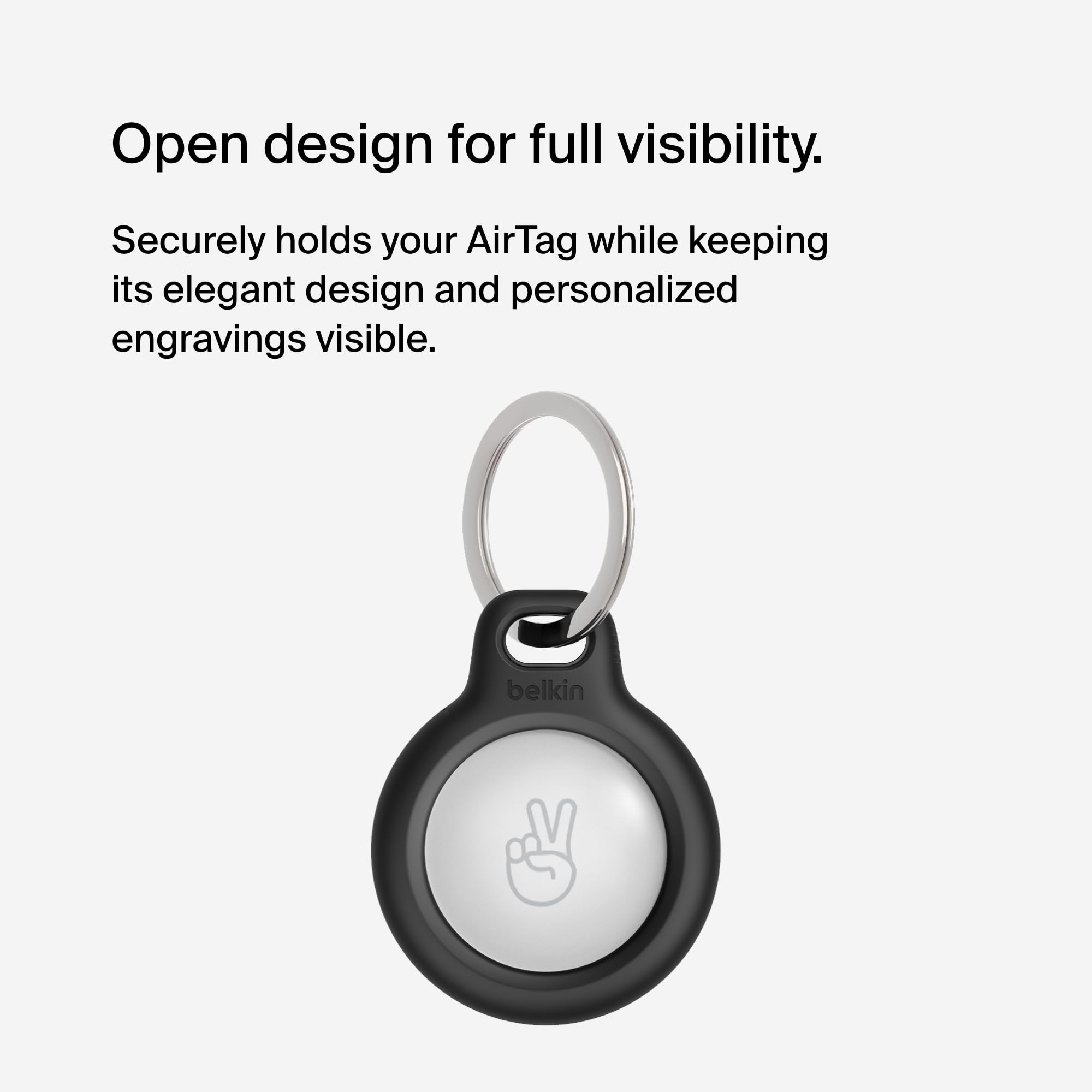 Belkin Apple AirTag Holder with Key Ring - Durable Scratch-Resistant Case, Open Face & Raised Edges - Protective AirTag Keychain for Keys, Pets, Luggage, Backpacks (2-Pack, Black) | Perfect for Travel, Daily Use & Pet Tracking