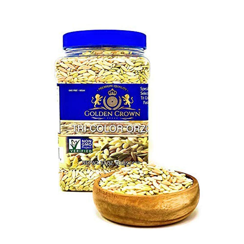 Premium Golden Crown TRI Orzo Pasta - Natural Rice-Shaped Pasta for Soups, Salads & Breakfast Bowls | Quick-Cooking 2lb (32oz) Pack - Perfect for Italian Recipes, Meal Prep & Healthy Family Dinners