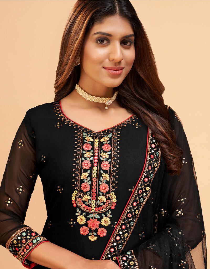 Elegant Black Georgette Sharara Suits for Women - Perfect for Weddings, Parties & Festive Occasions